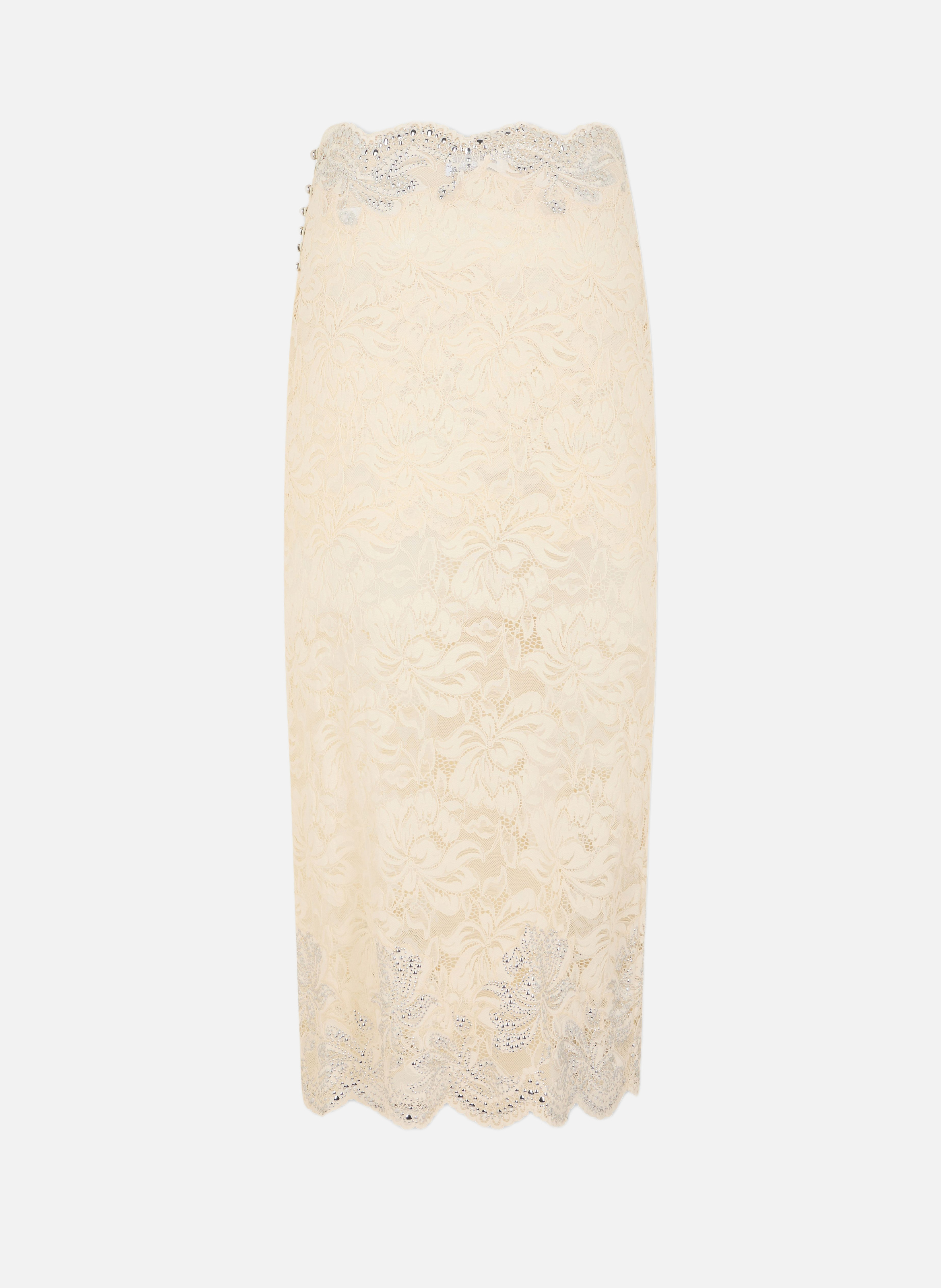 Jupe midi en dentelle RABANNE Beige