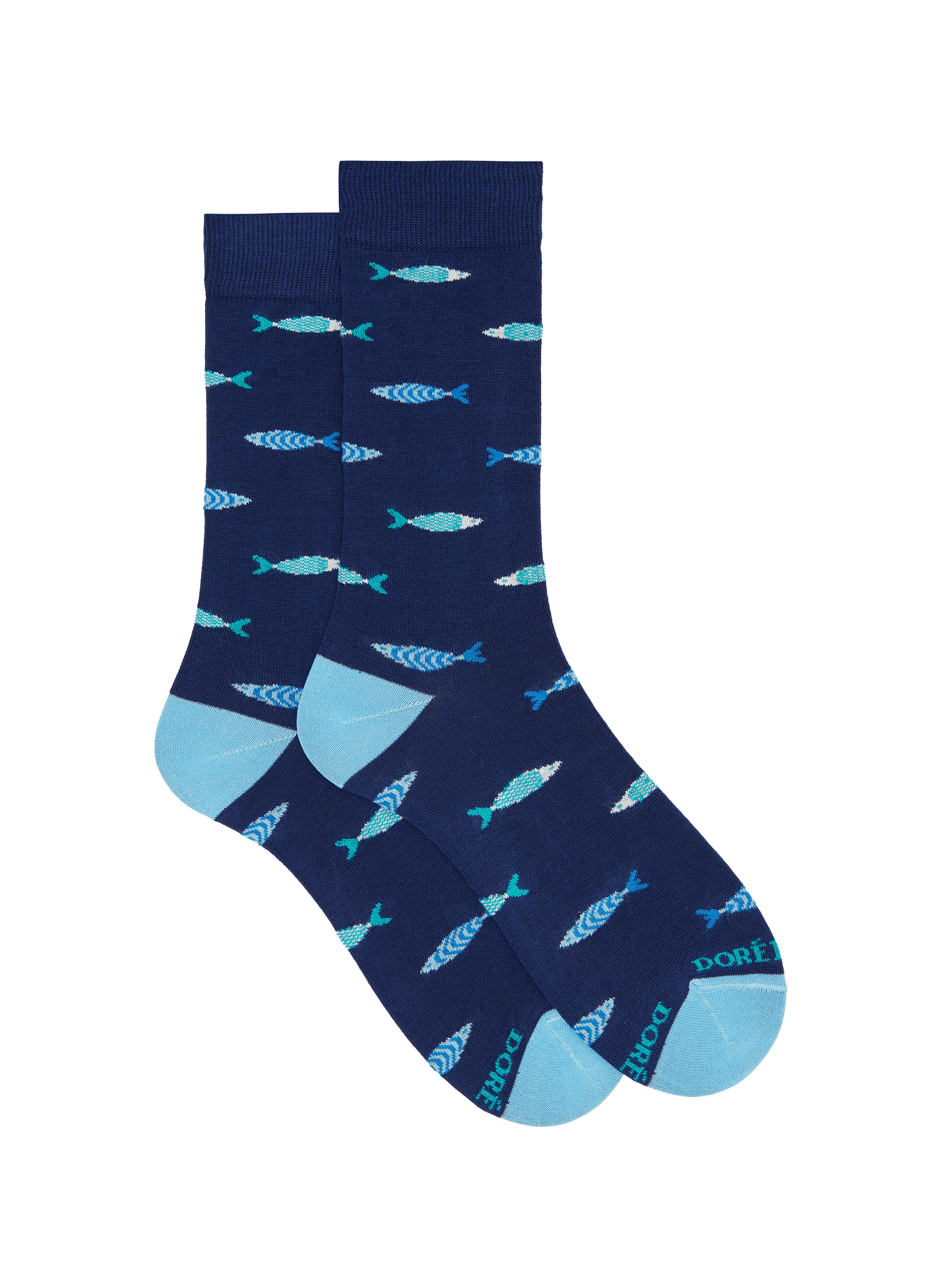 Mid-calf fish patterned cotton blend socks DORÉ DORÉ Blue