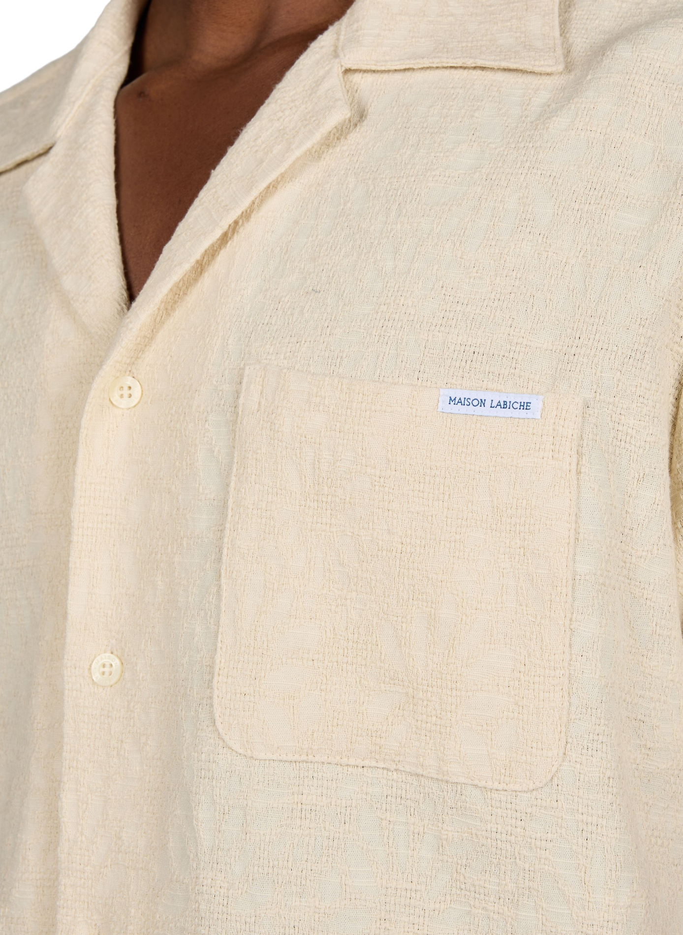 Chemise Germain Flower à manches courtes en coton et lin mélangés MAISON LABICHE Beige