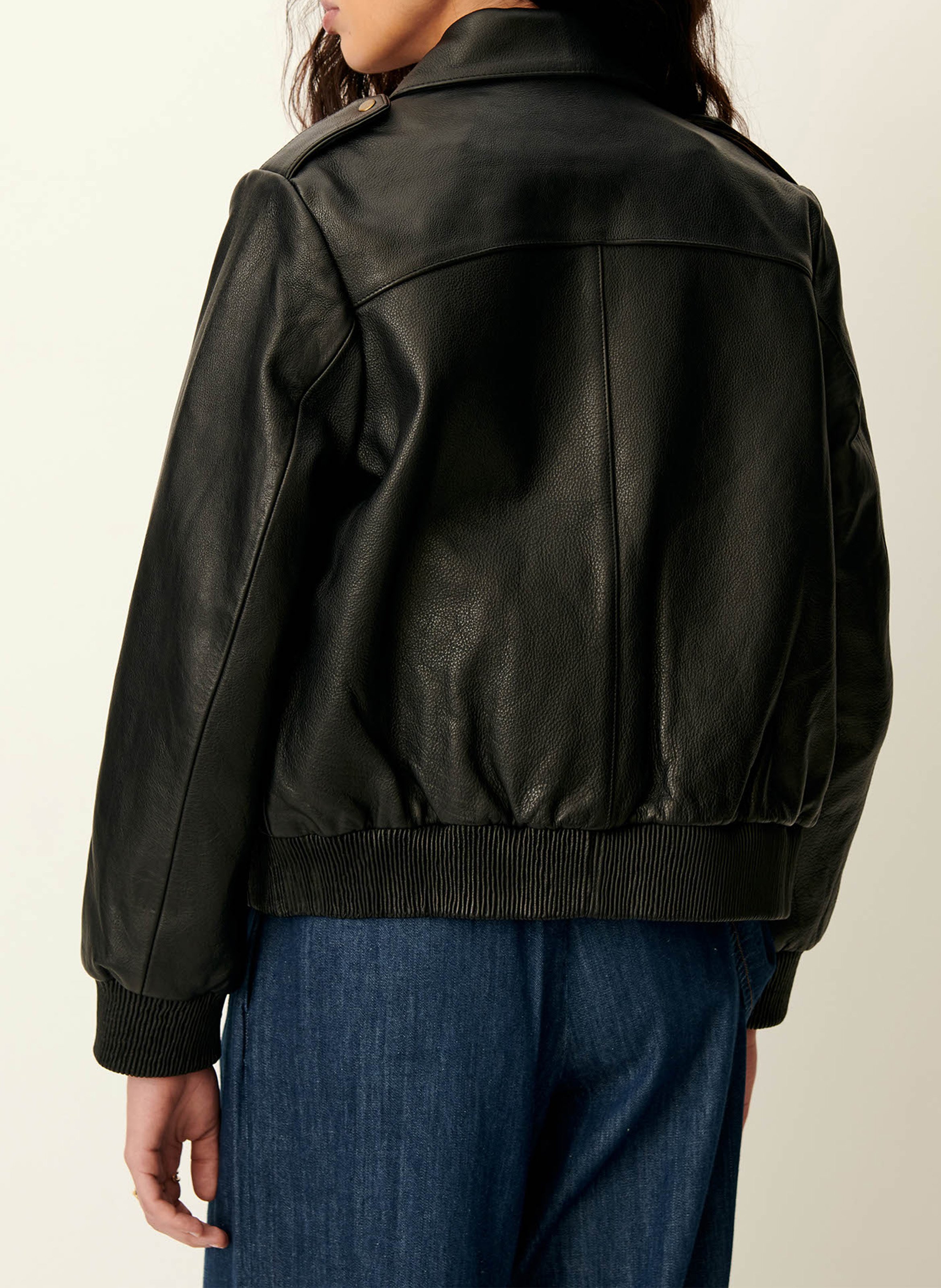 Blouson court ajusté en cuir miley SESSUN Noir