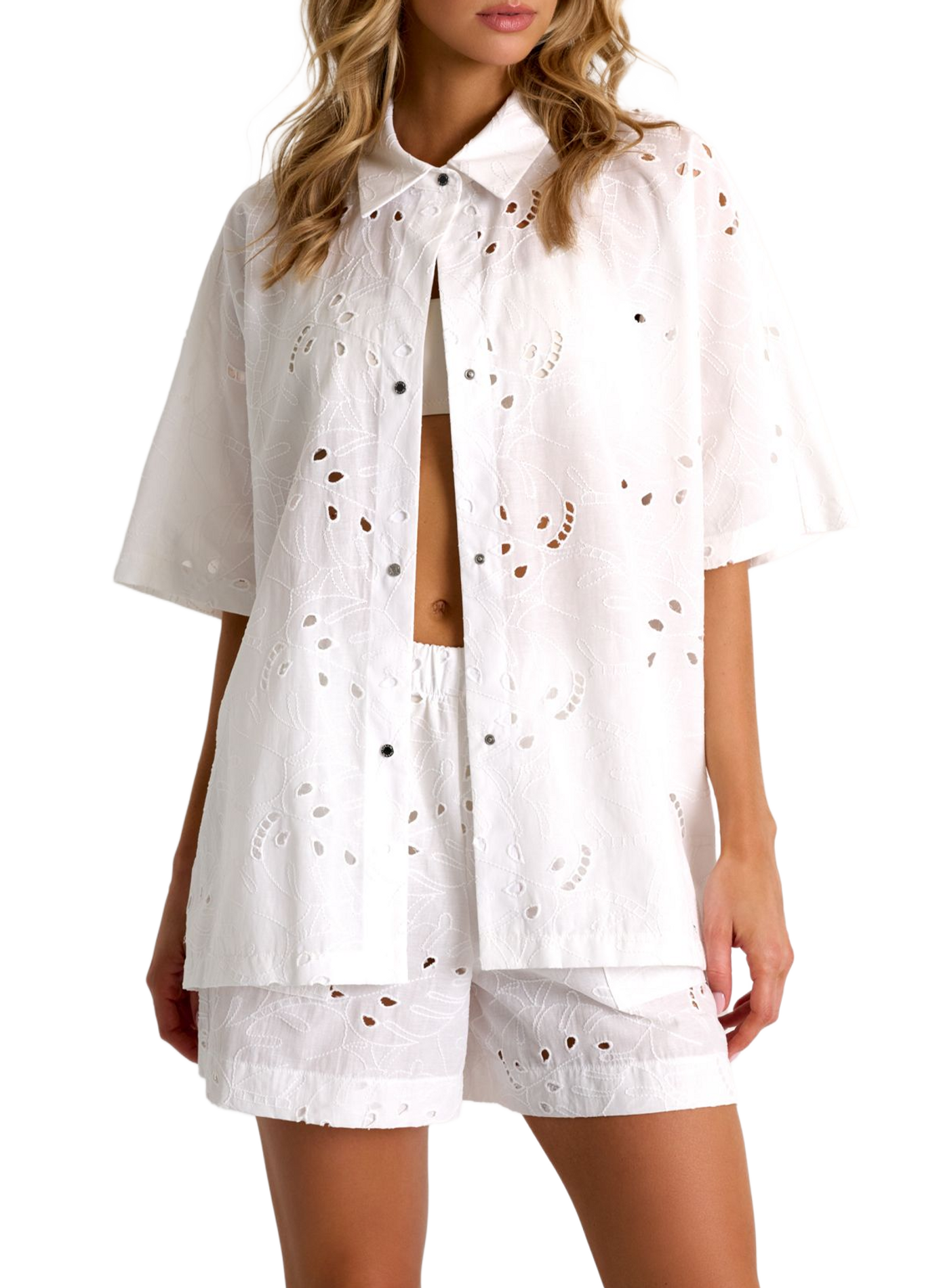 Chemise brodée Lili à manches courtes SHAN Blanc