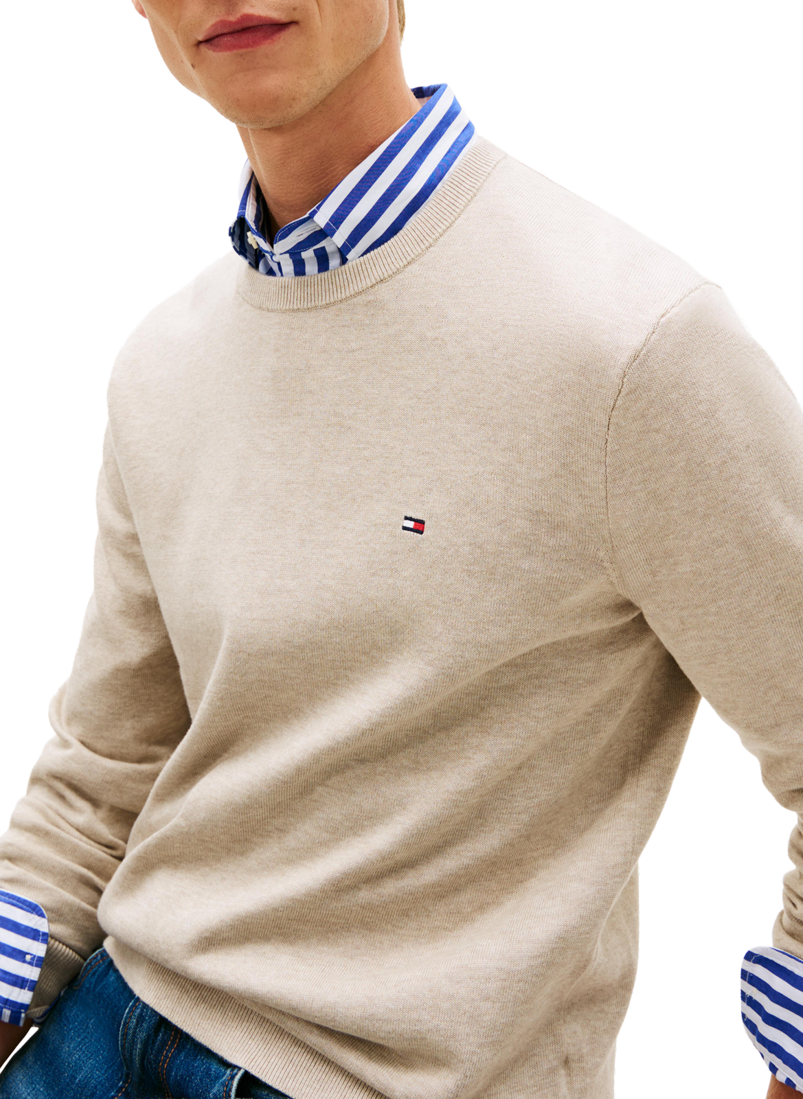 Pull à drapeau brodé en coton TOMMY HILFIGER Beige