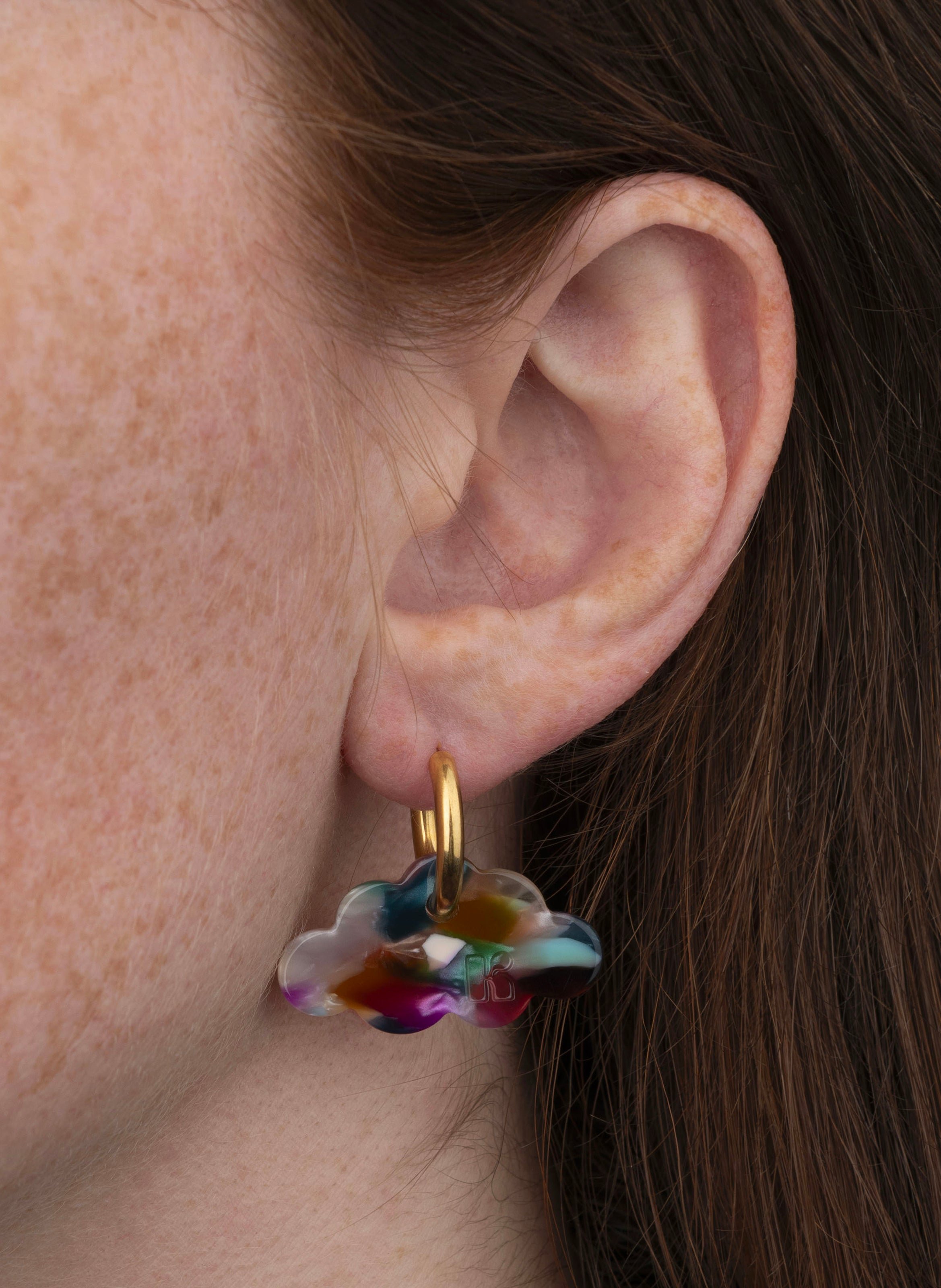 Boucles d'oreilles nuage avec anneaux en acier inoxydable doré KURAGE GINZA Multicolore