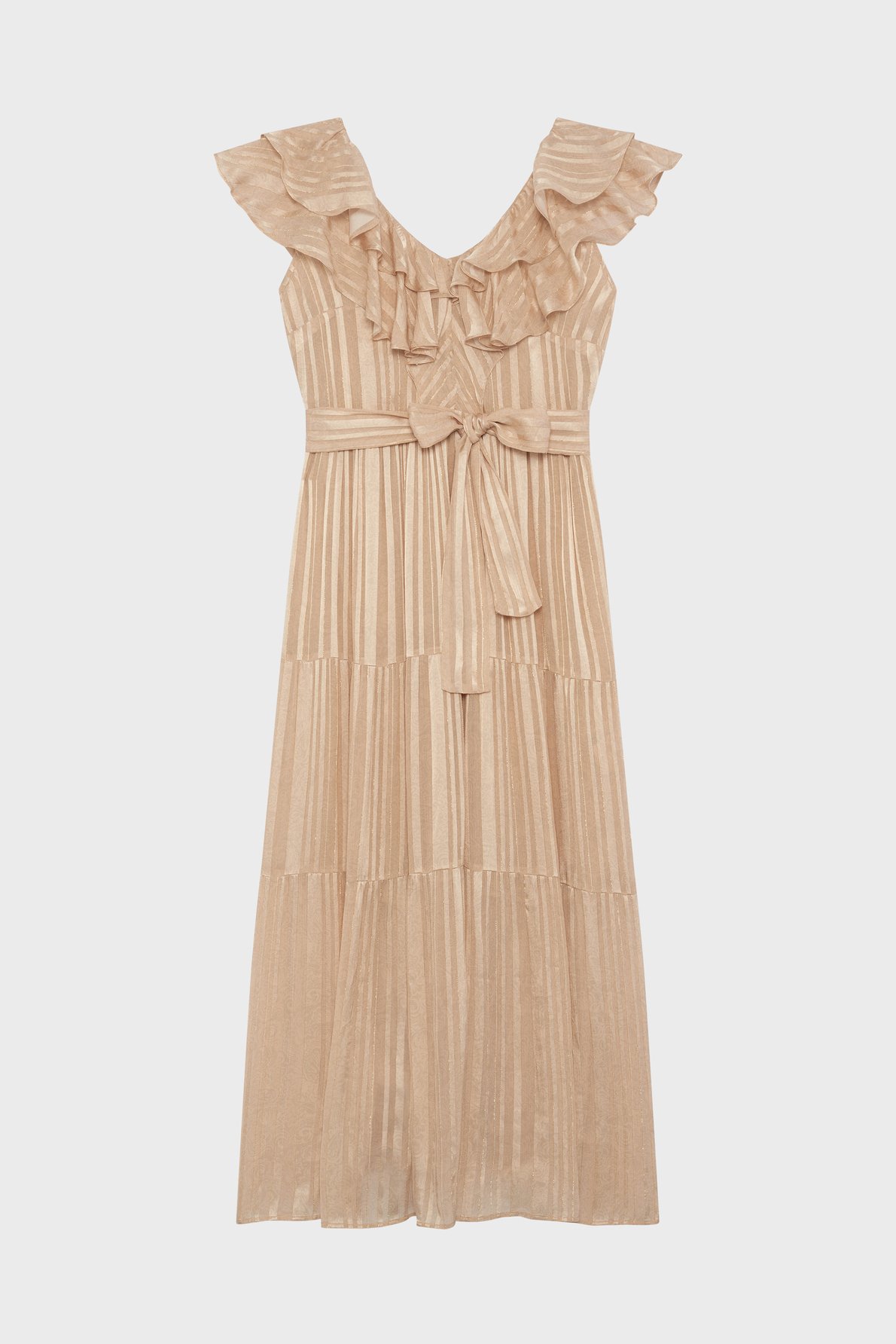 Robe longue à rayures et volants - ania Beige