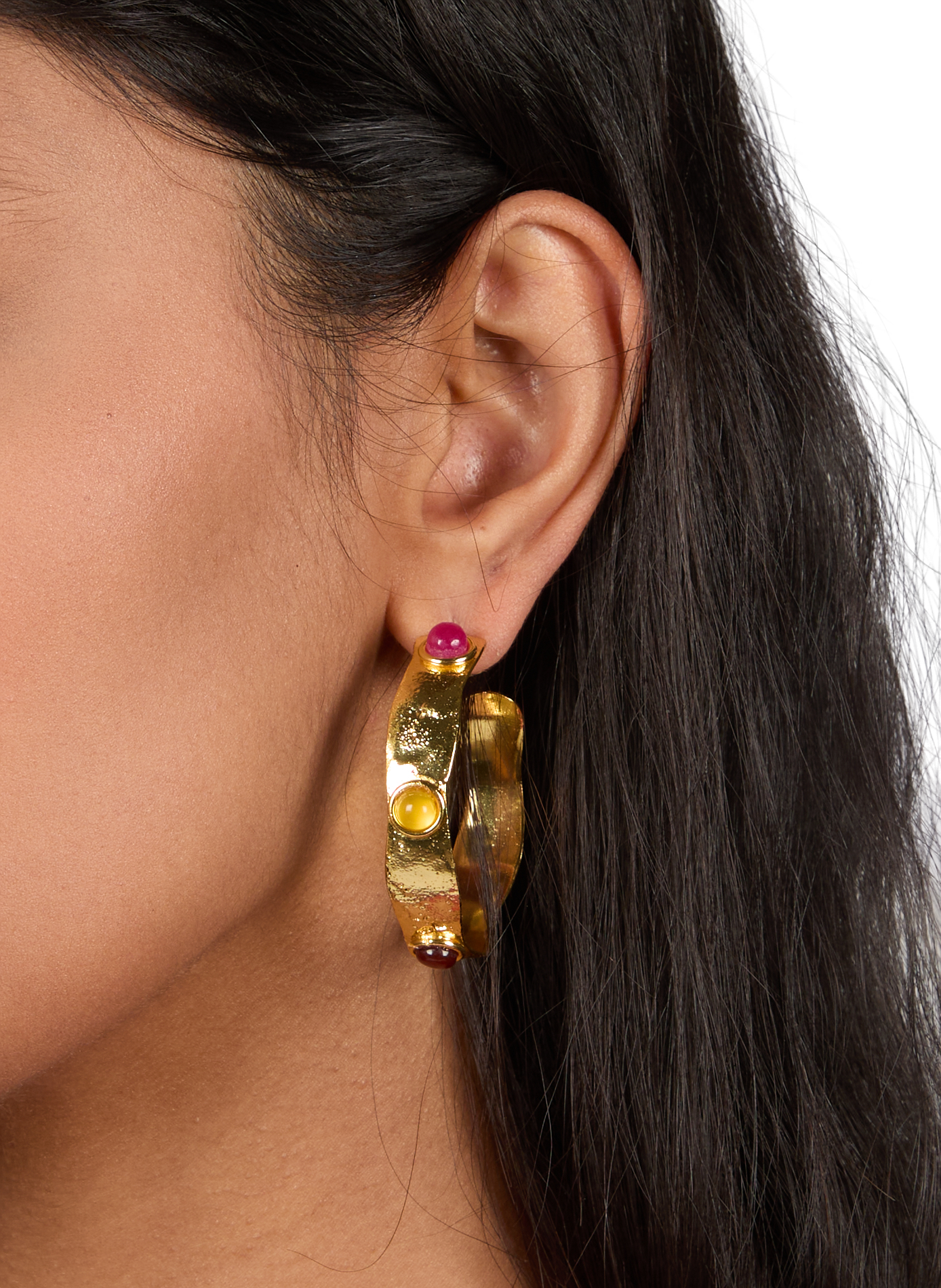 Earrings in brass and natural stones SYLVIA TOLEDANO Golden