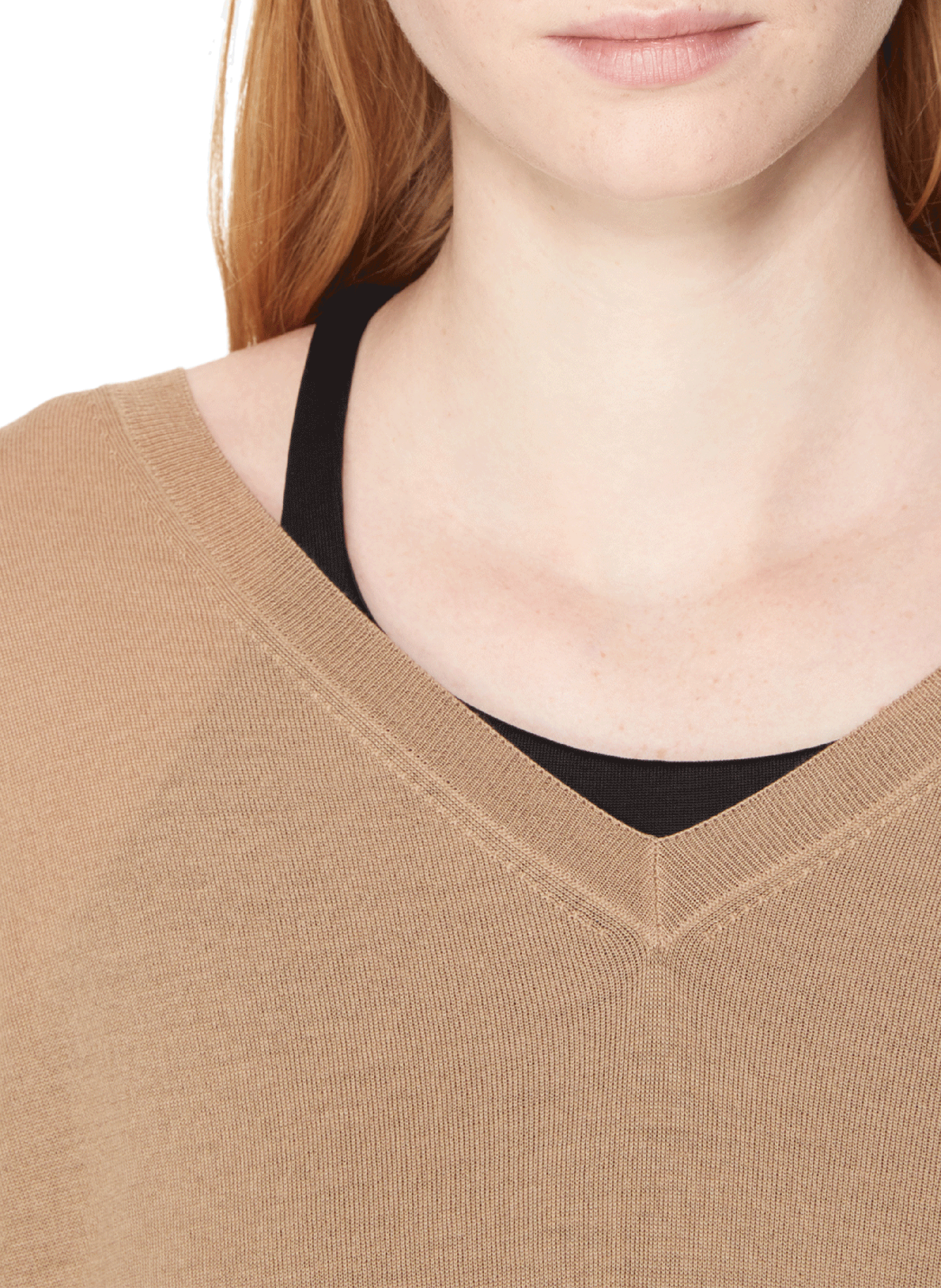 Pull col V en laine vierge PRADA Beige
