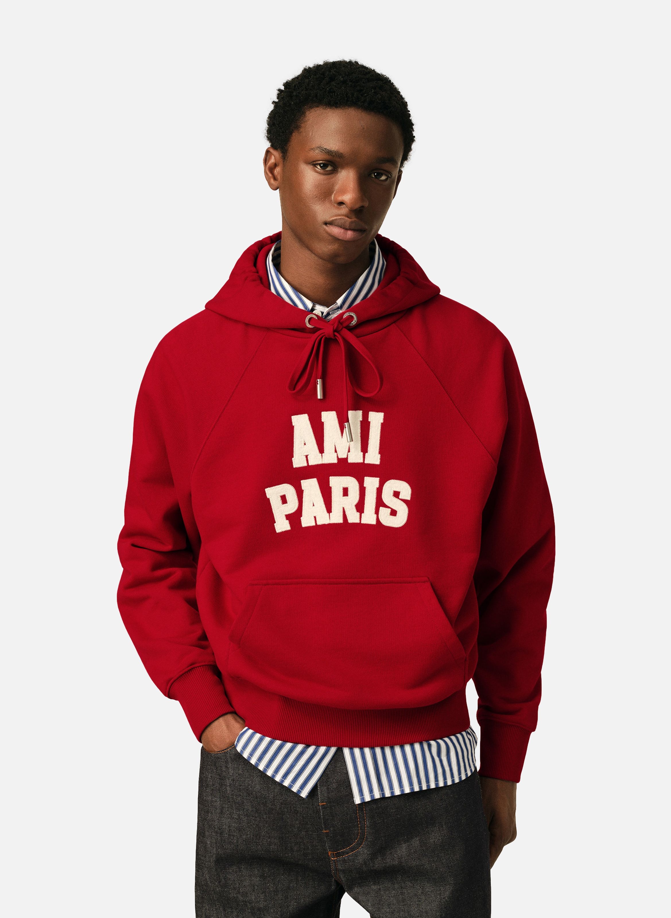 Hoodie unisexe en coton broderie ami paris AMI PARIS Rouge