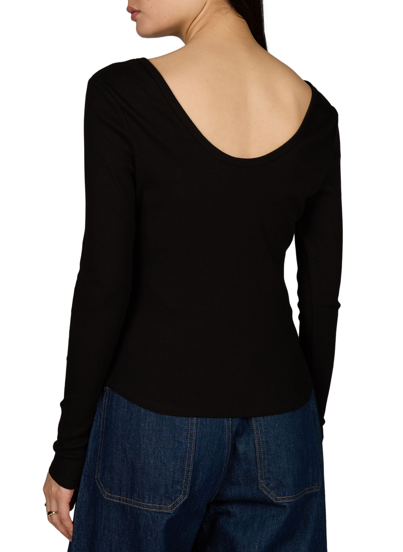 Geripptes Baumwollmischungs-Top Wendy TOPSHOP Schwarz