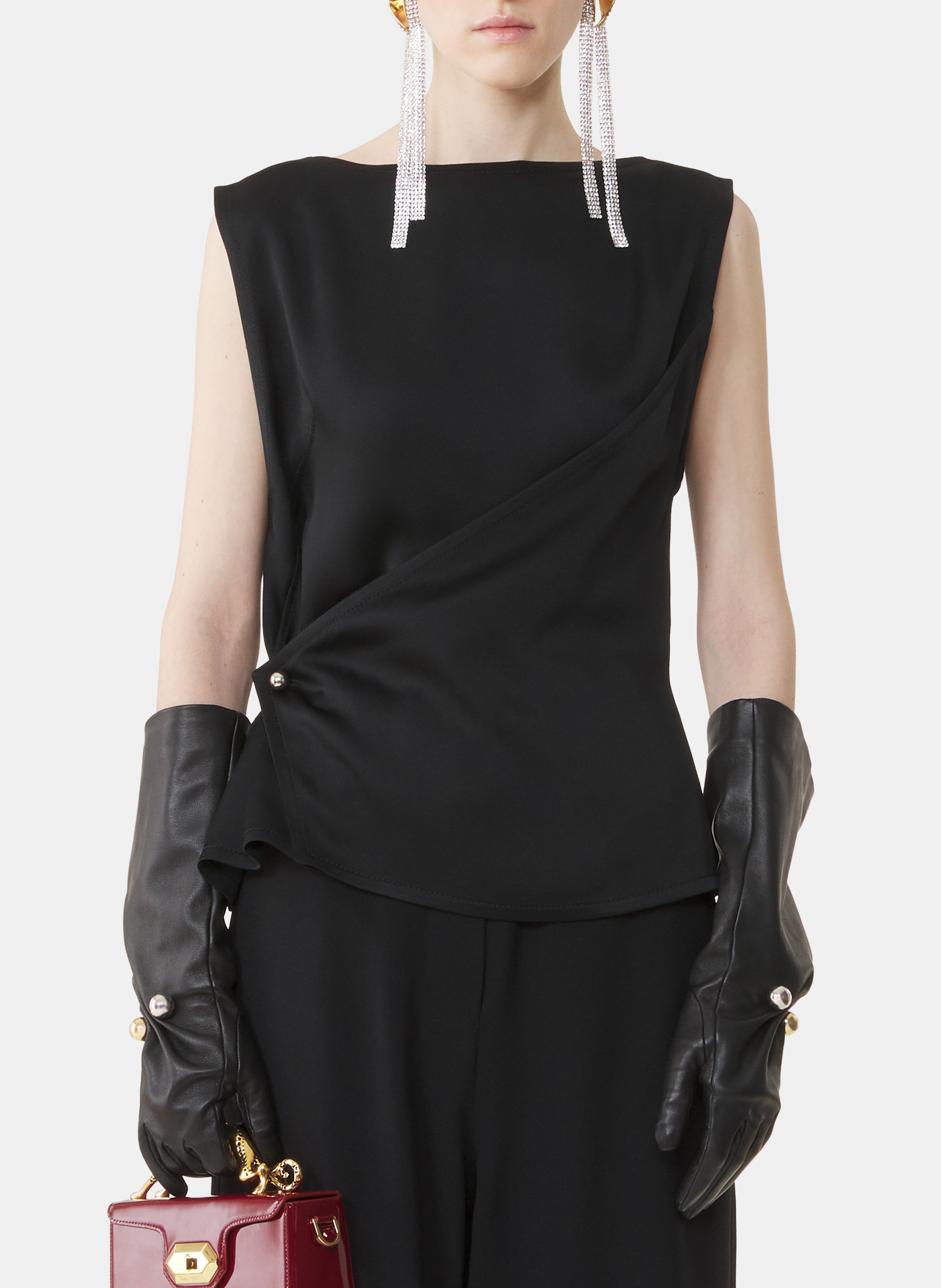 Haut boutonné sans manches en satin LANVIN Noir