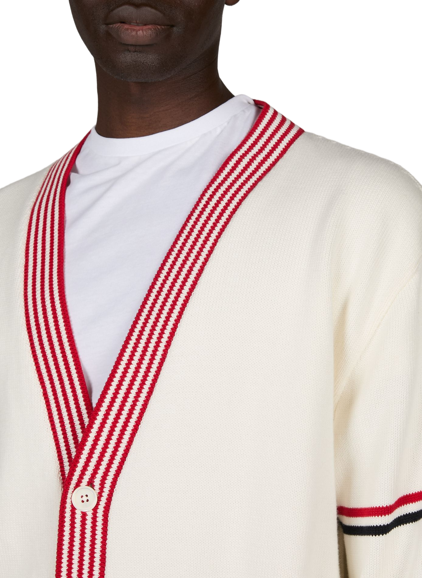 Cardigan droit en maille de coton THOM BROWNE Blanc