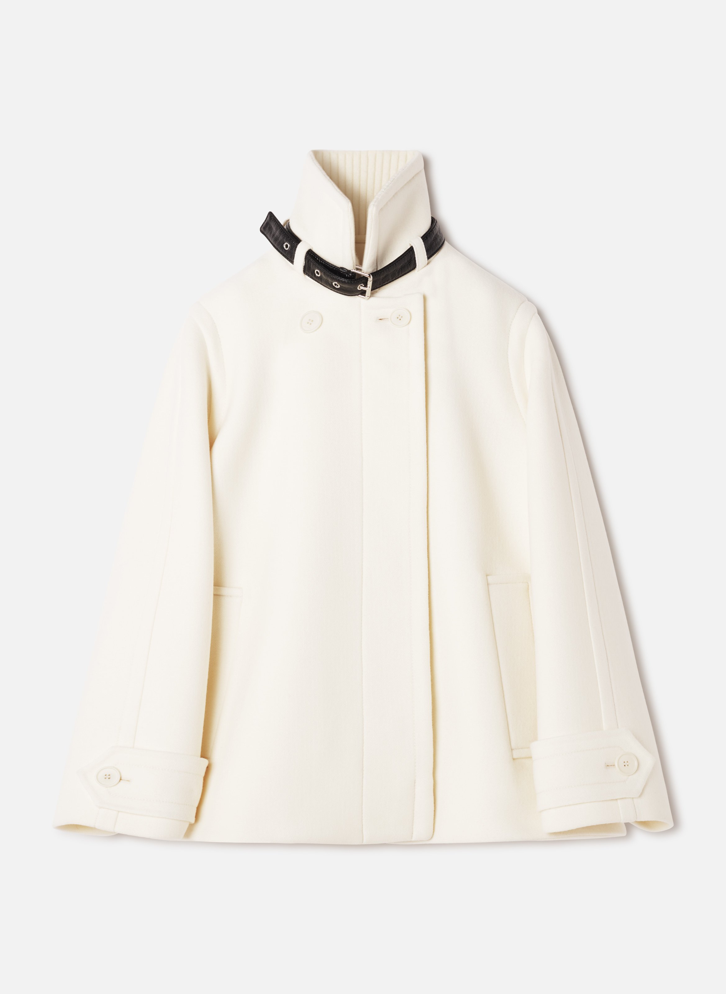 Manteau court col montant en laine LANVIN Blanc