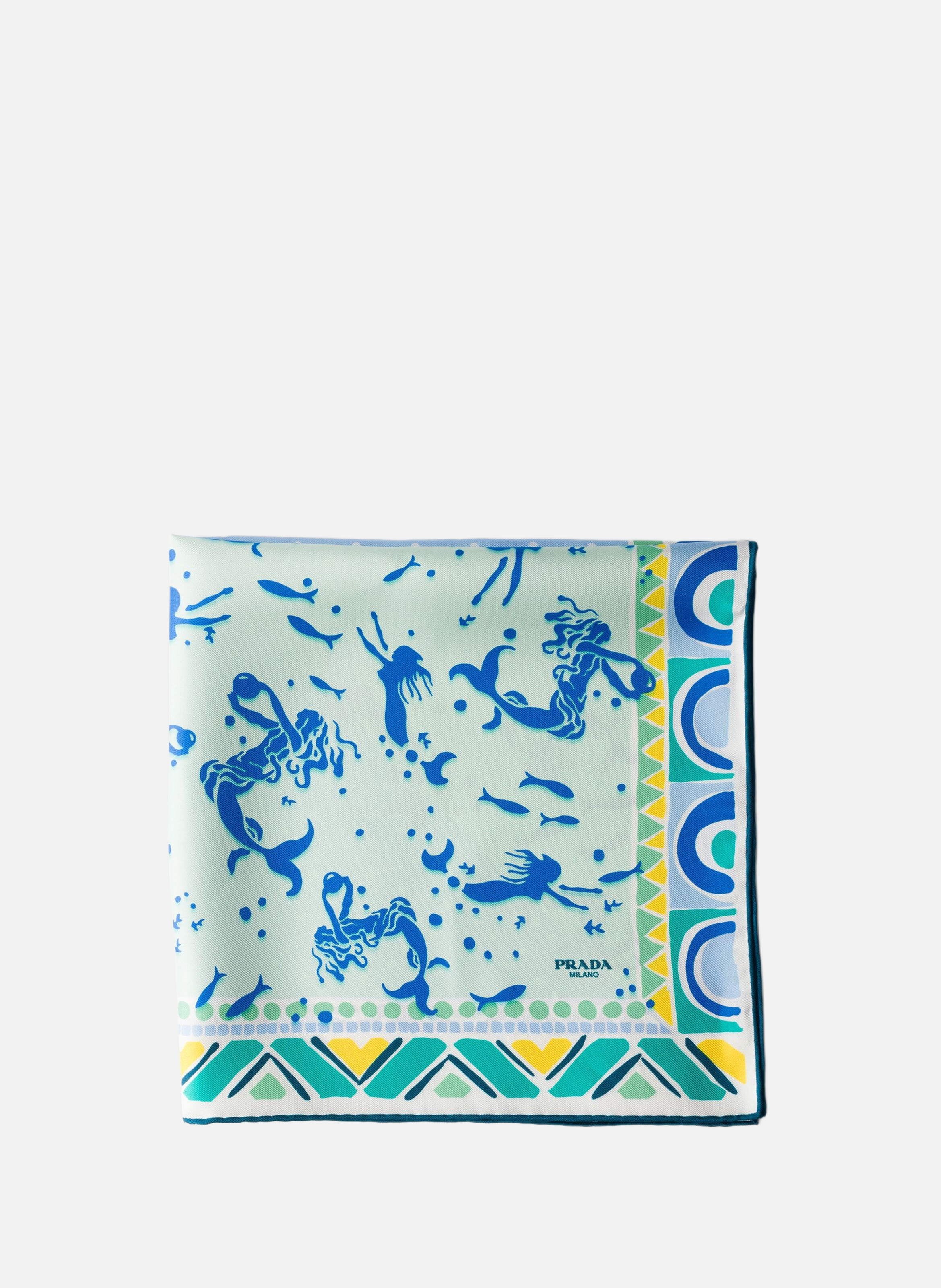 Écharpe en sergé de soie imprimé 55 PRADA Bleu