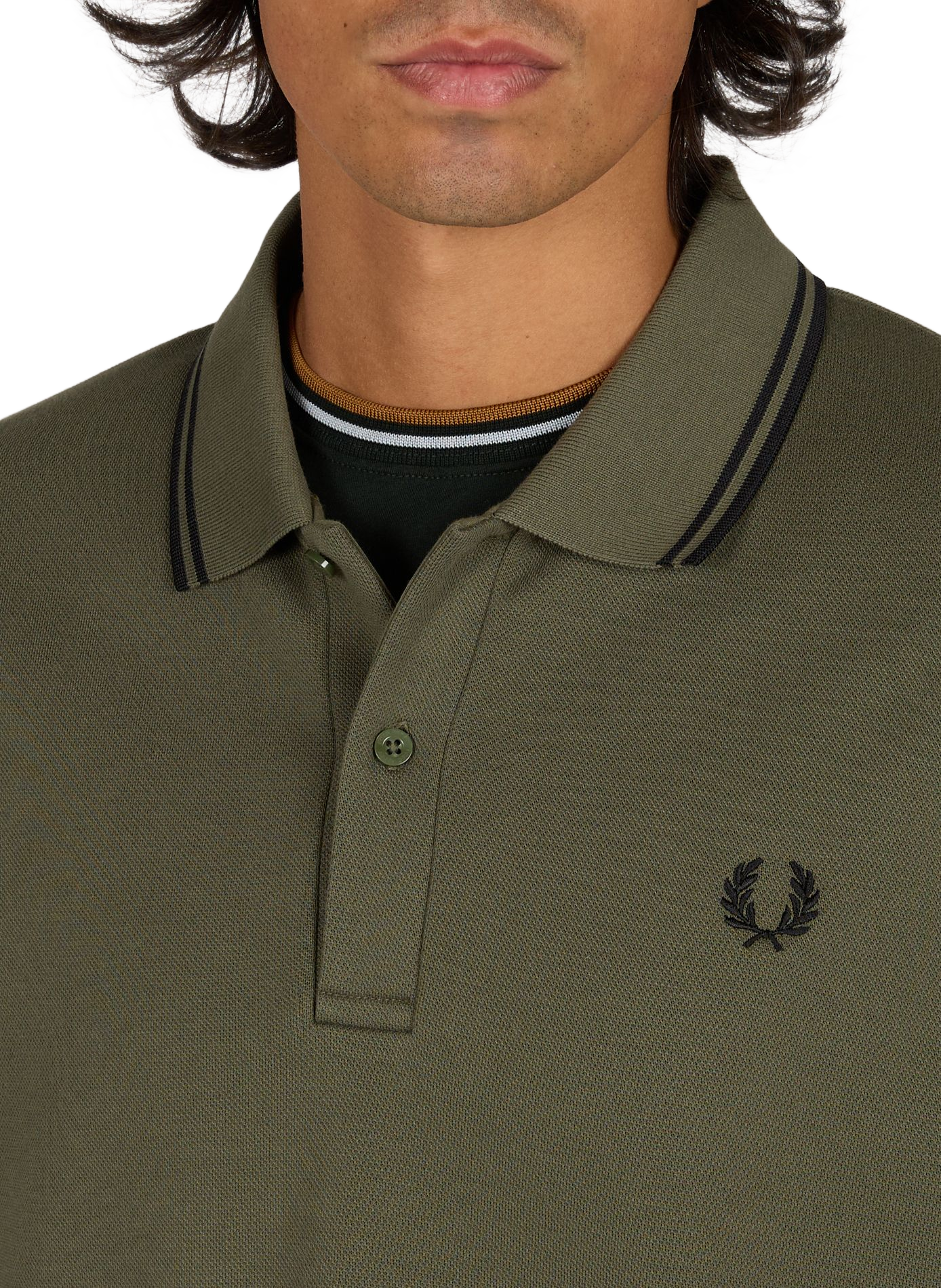 Gerader einfarbiger Langarm-Poloshirt FRED PERRY Grun