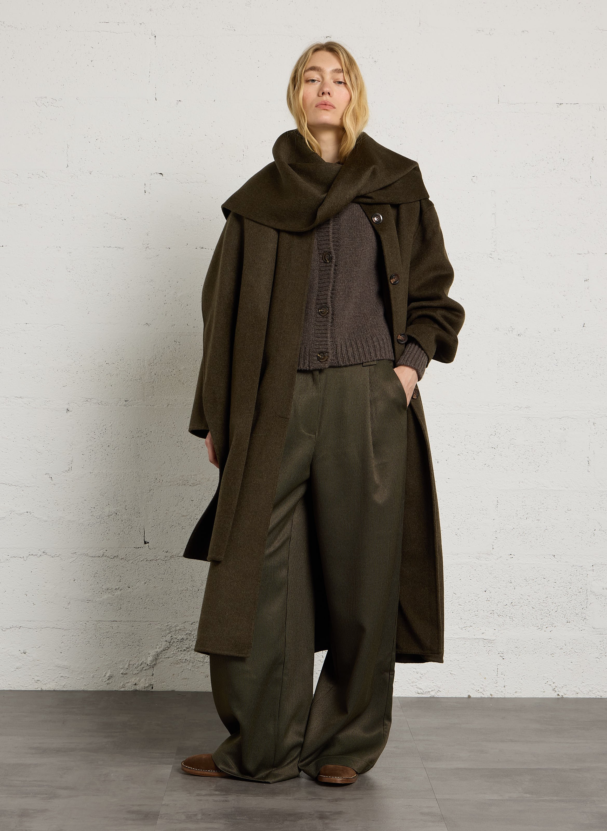 Manteau oversize à écharpé en laine mélangée finn SOEUR Kaki