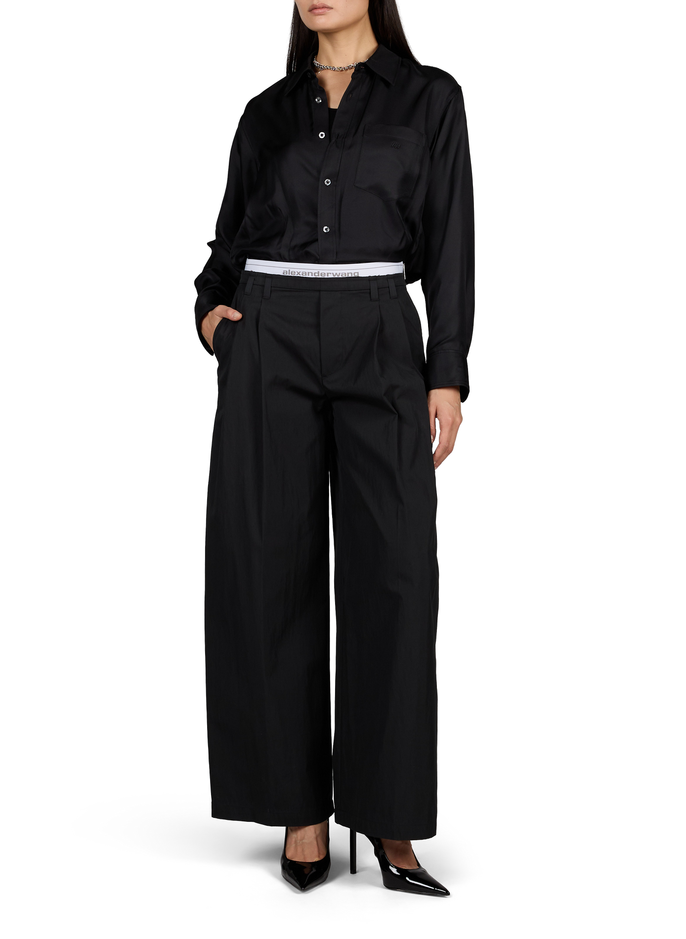 Plain high-waisted wide-leg trousers ALEXANDER WANG Black