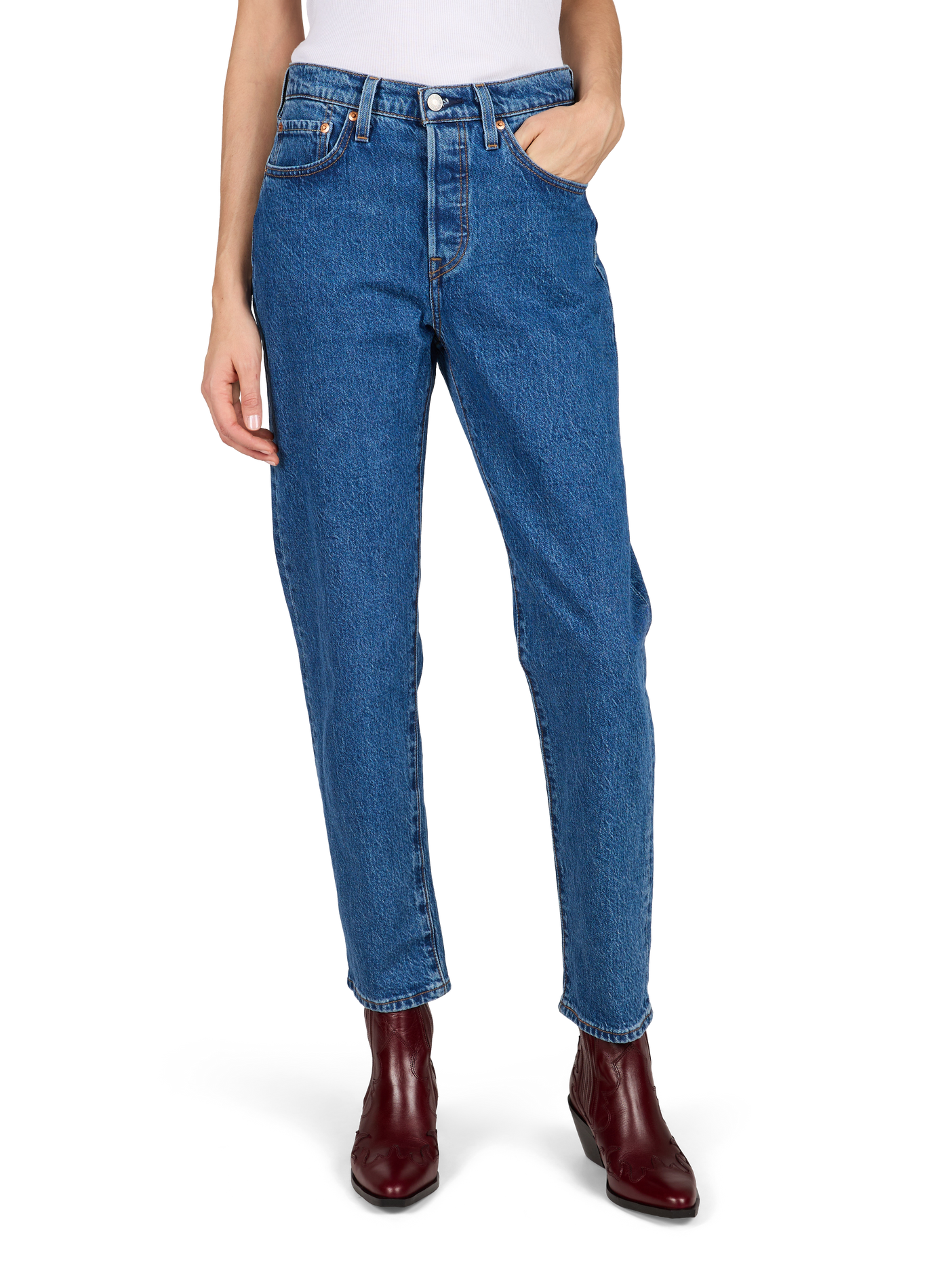 Jean 501 cropped en coton mélangé LEVI'S Bleu