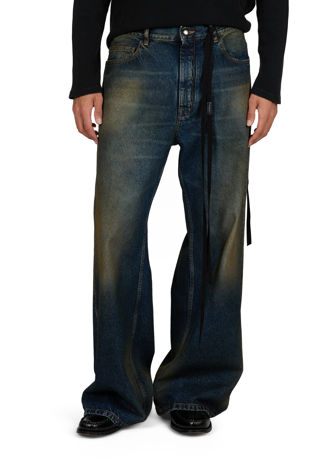 Wide leg washed cotton jeans ANN DEMEULEMEESTER Blue