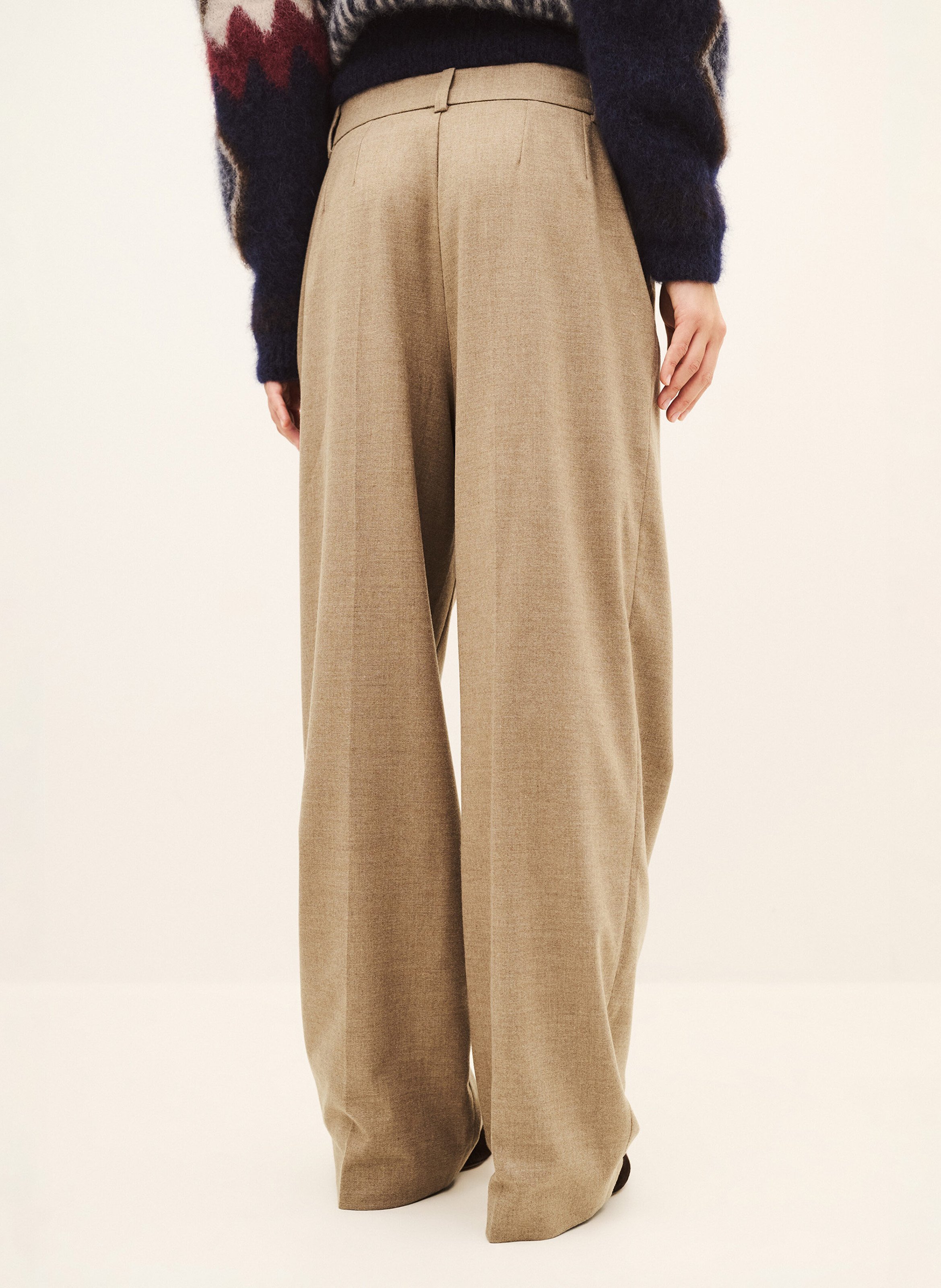 Effen pantalon met wijde pijpen en plooien Twani BA&SH Beige