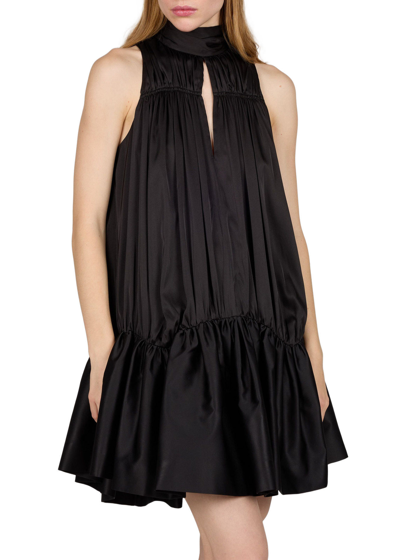 Loose-Fitting Short Satin Dress ROTATE Black