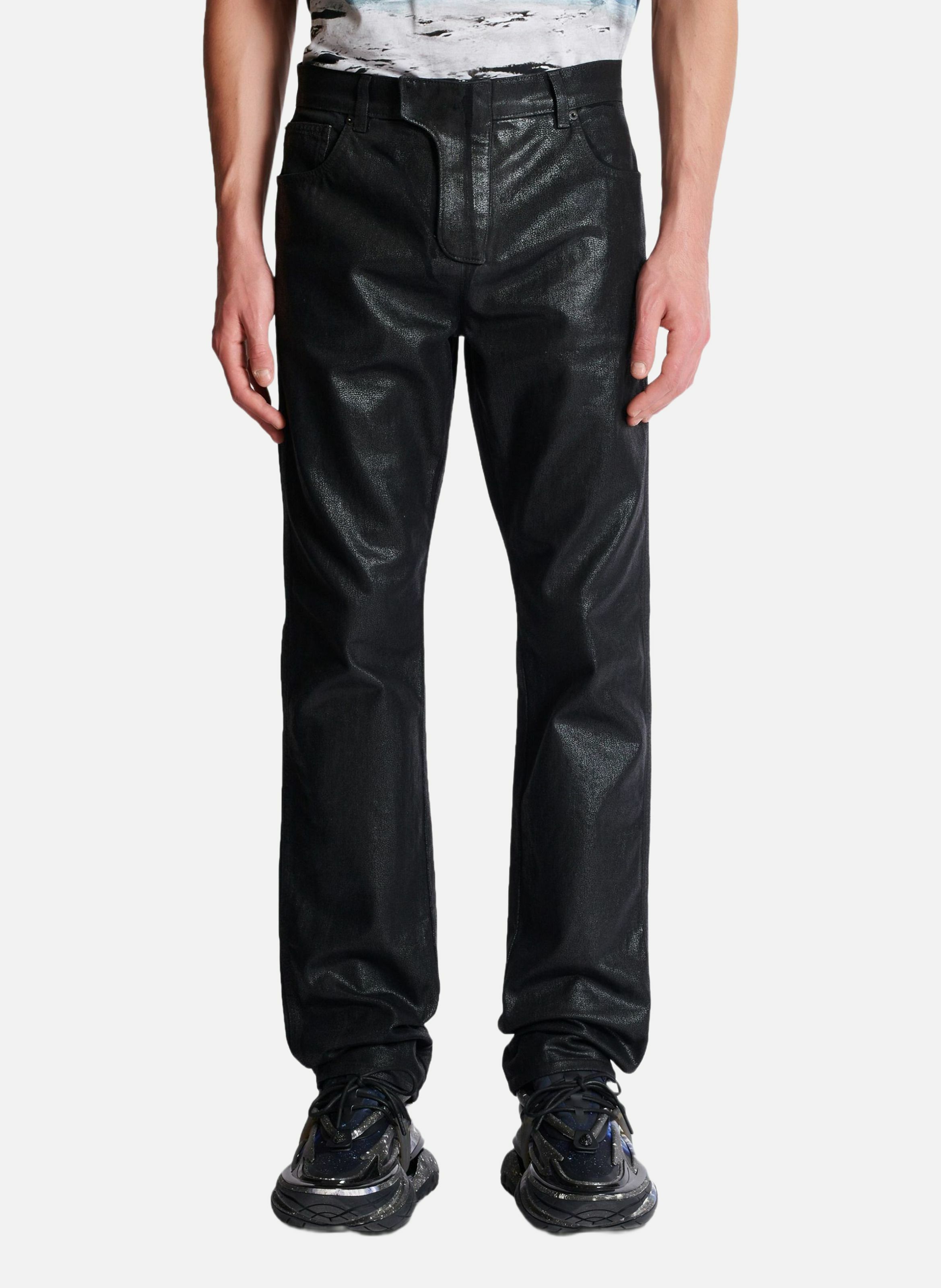 Jean regular en denim enduit BALMAIN Noir