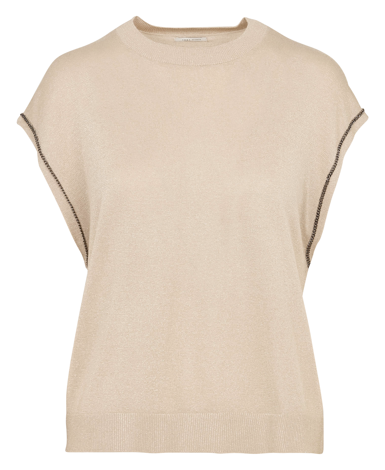 Pull droit sans manches à paillettes IKKS Beige
