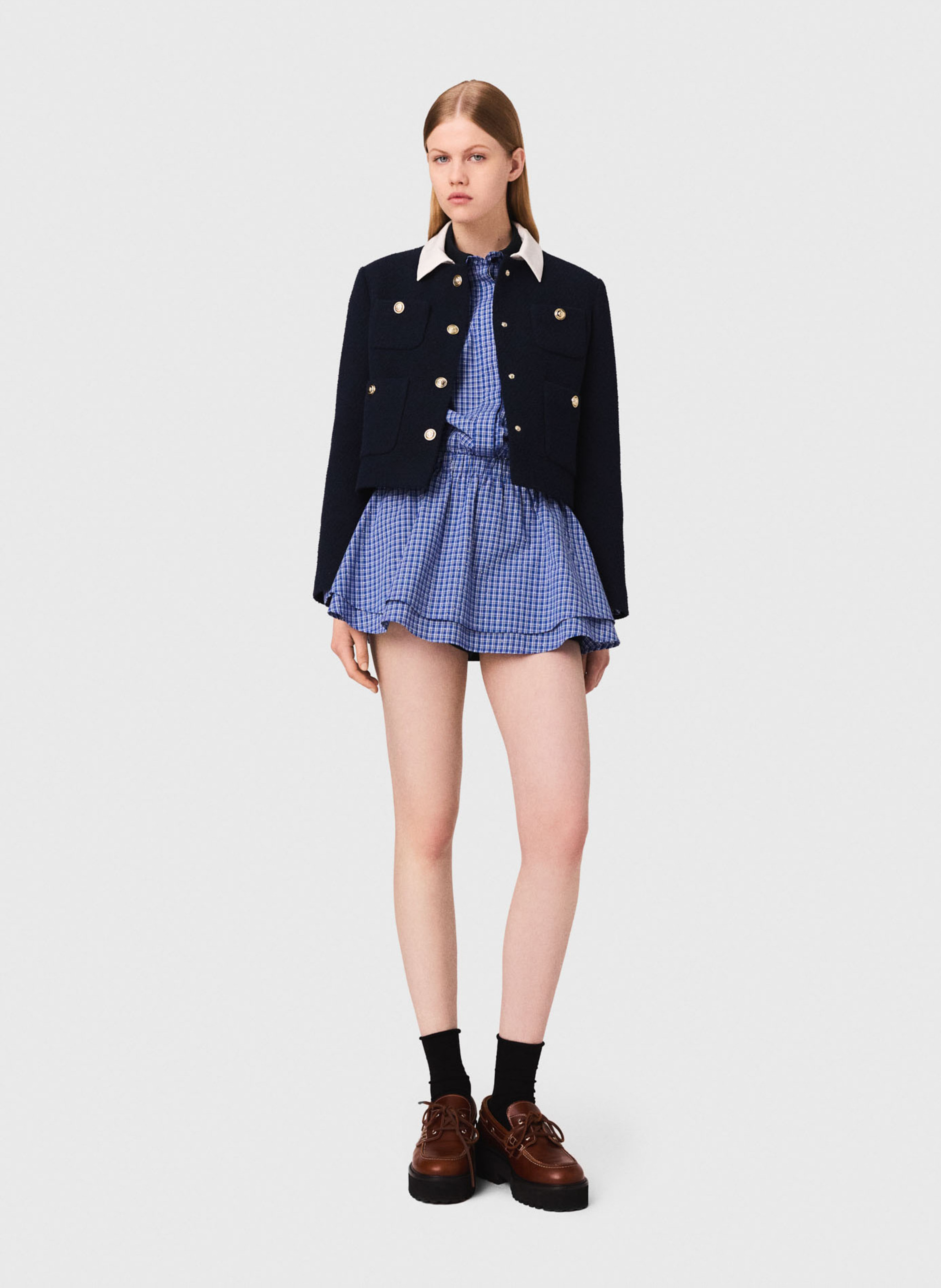 Veste droite en coton mélangé Bleu