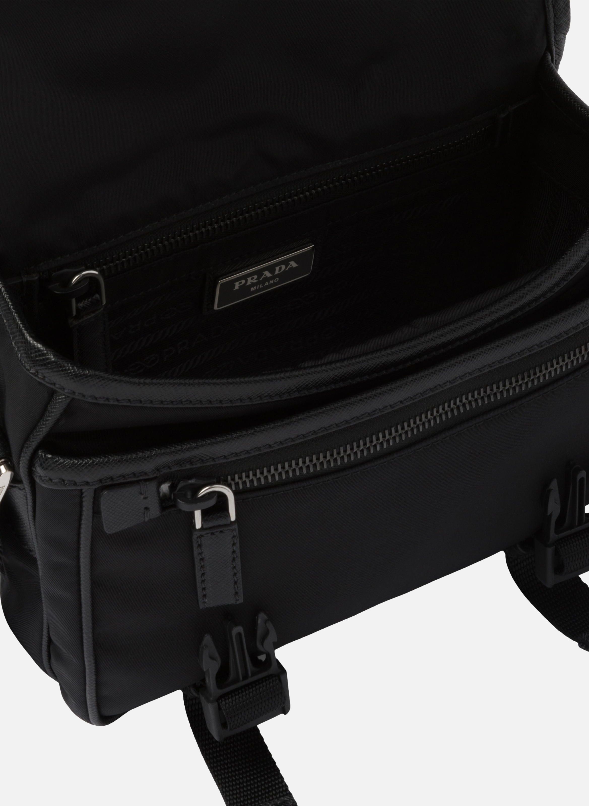 Sac porté épaule en re-nylon et cuir saffiano PRADA Noir