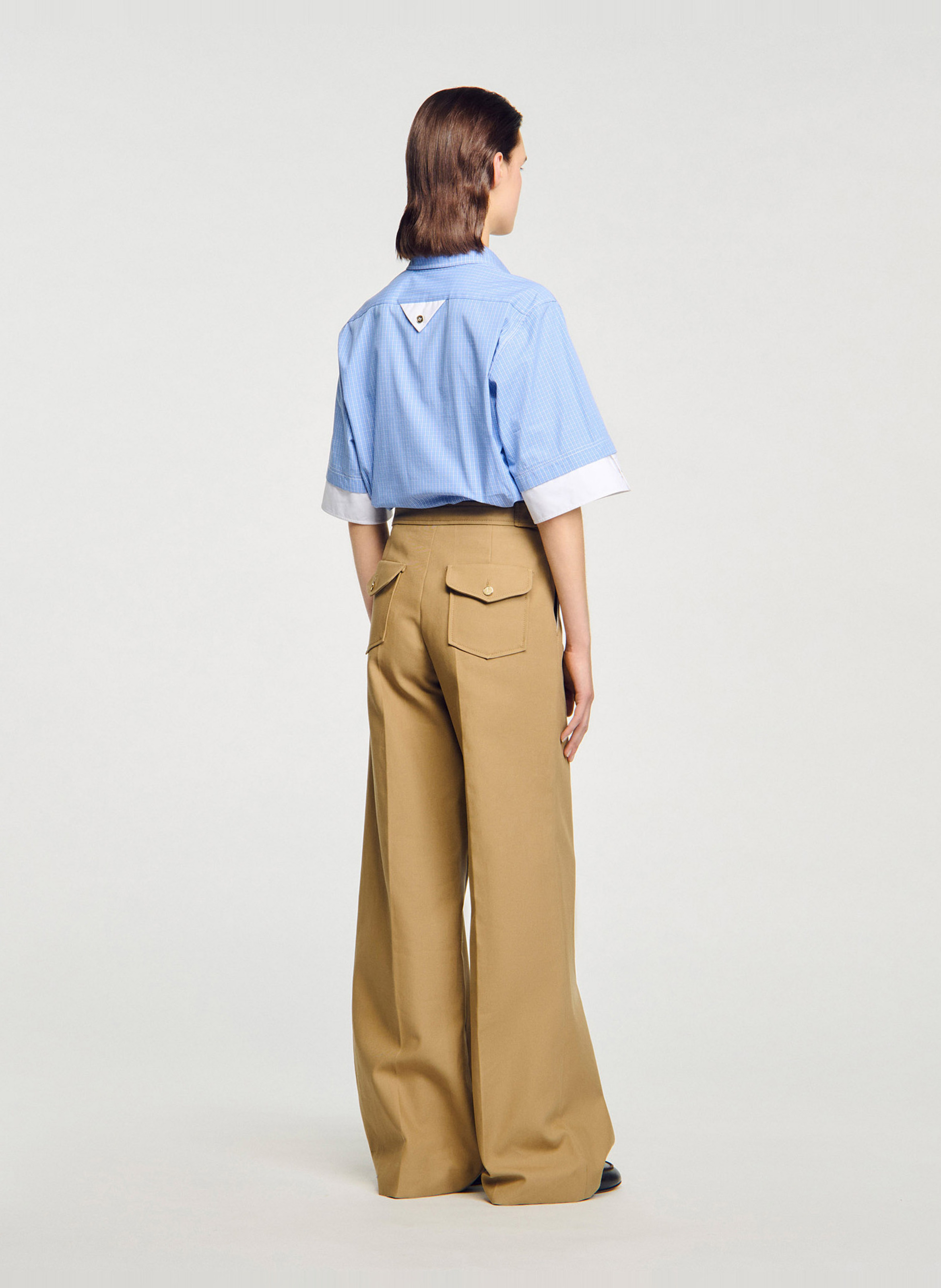 Pantalon large de tailleur en coton SANDRO Beige