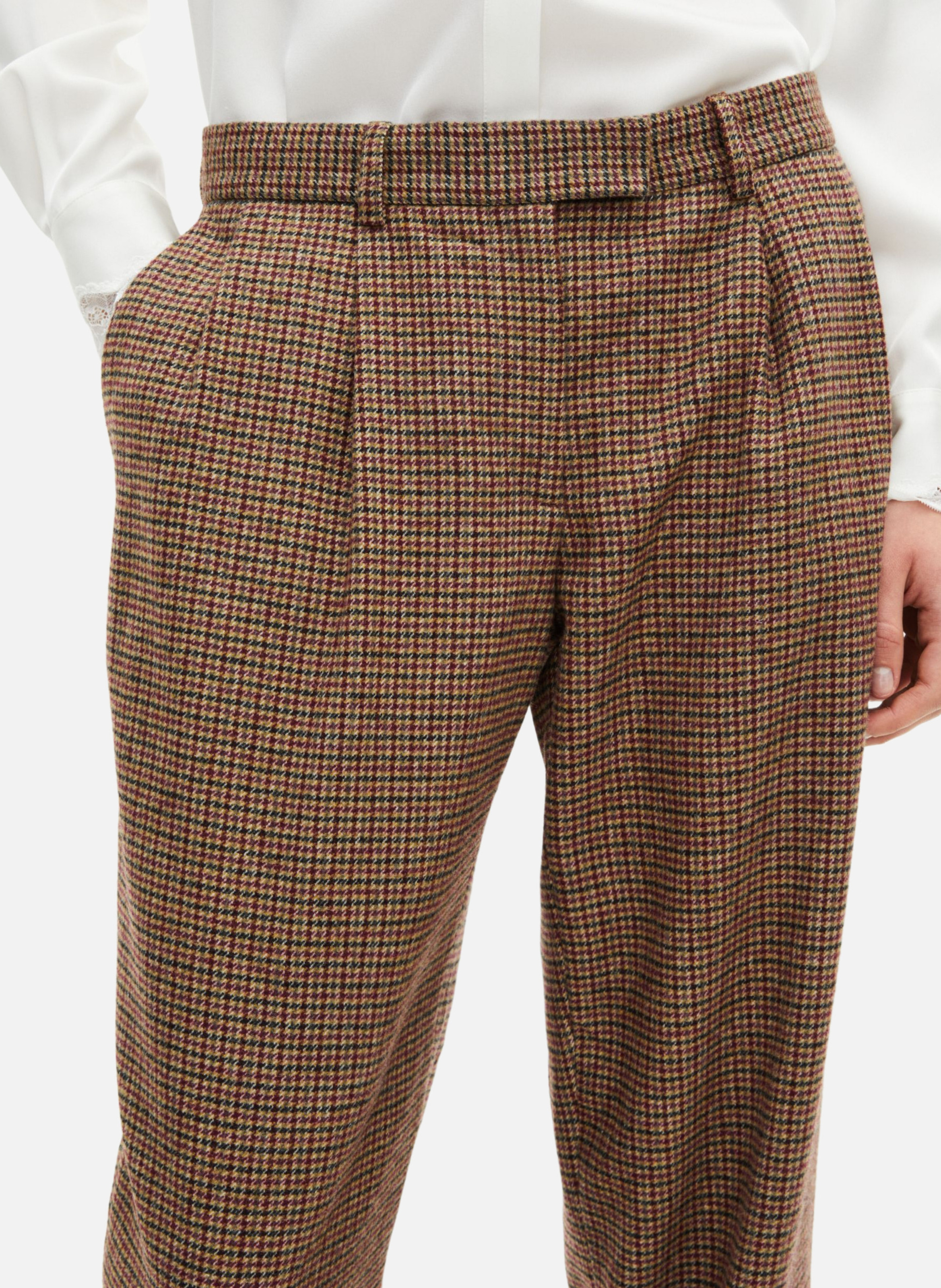 Pantalon tailleur large en pied de poule THE KOOPLES Marron