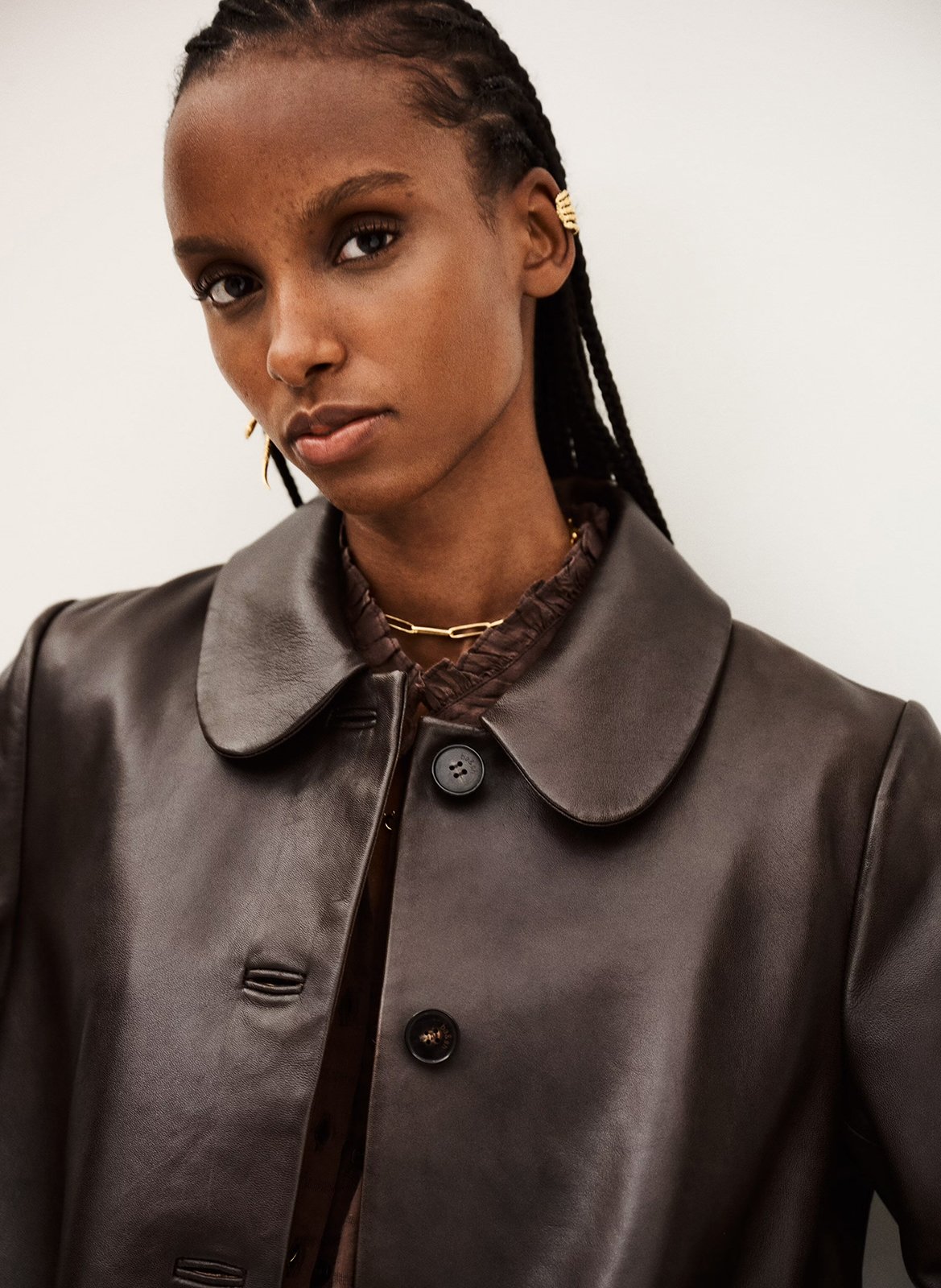 Veste en cuir col chemise madie BA&SH Marron