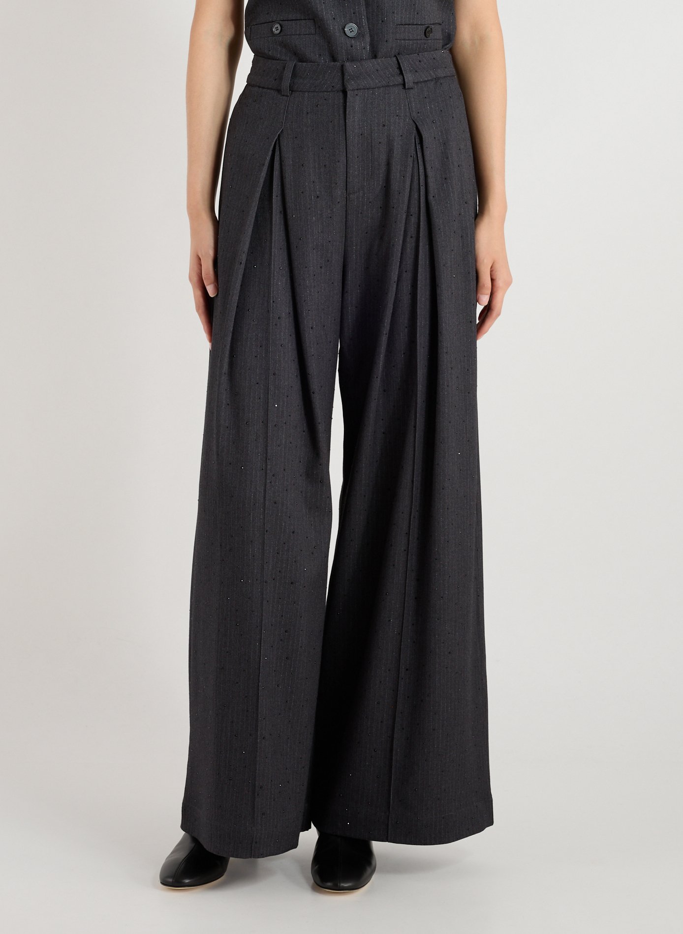 SUNCOO Pantalon Julio ample rayé à strass Gris