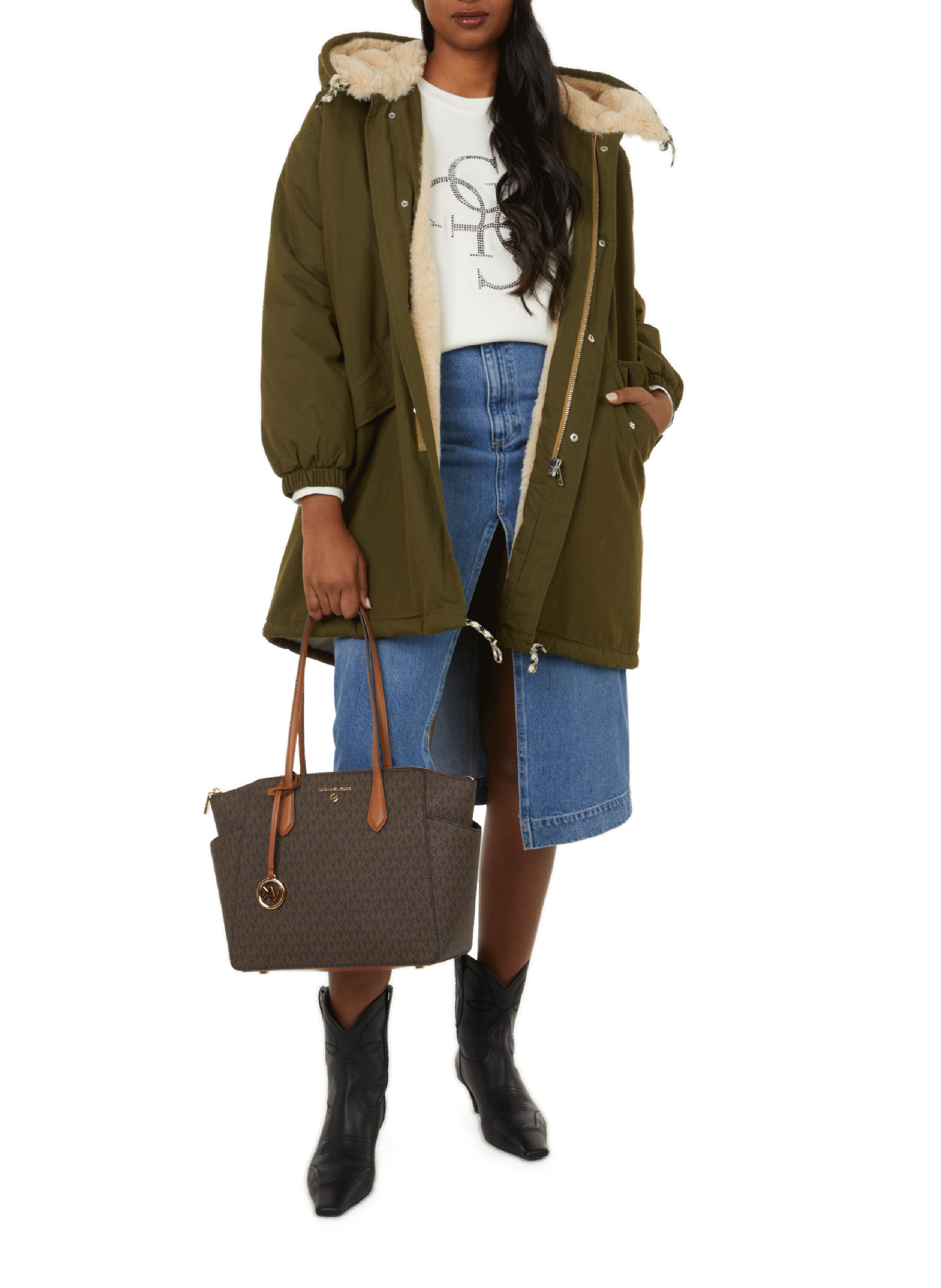 Hooded parka Zipper and button closureFaux fur liningDrawstrings at the bottom BELLEROSE Khaki