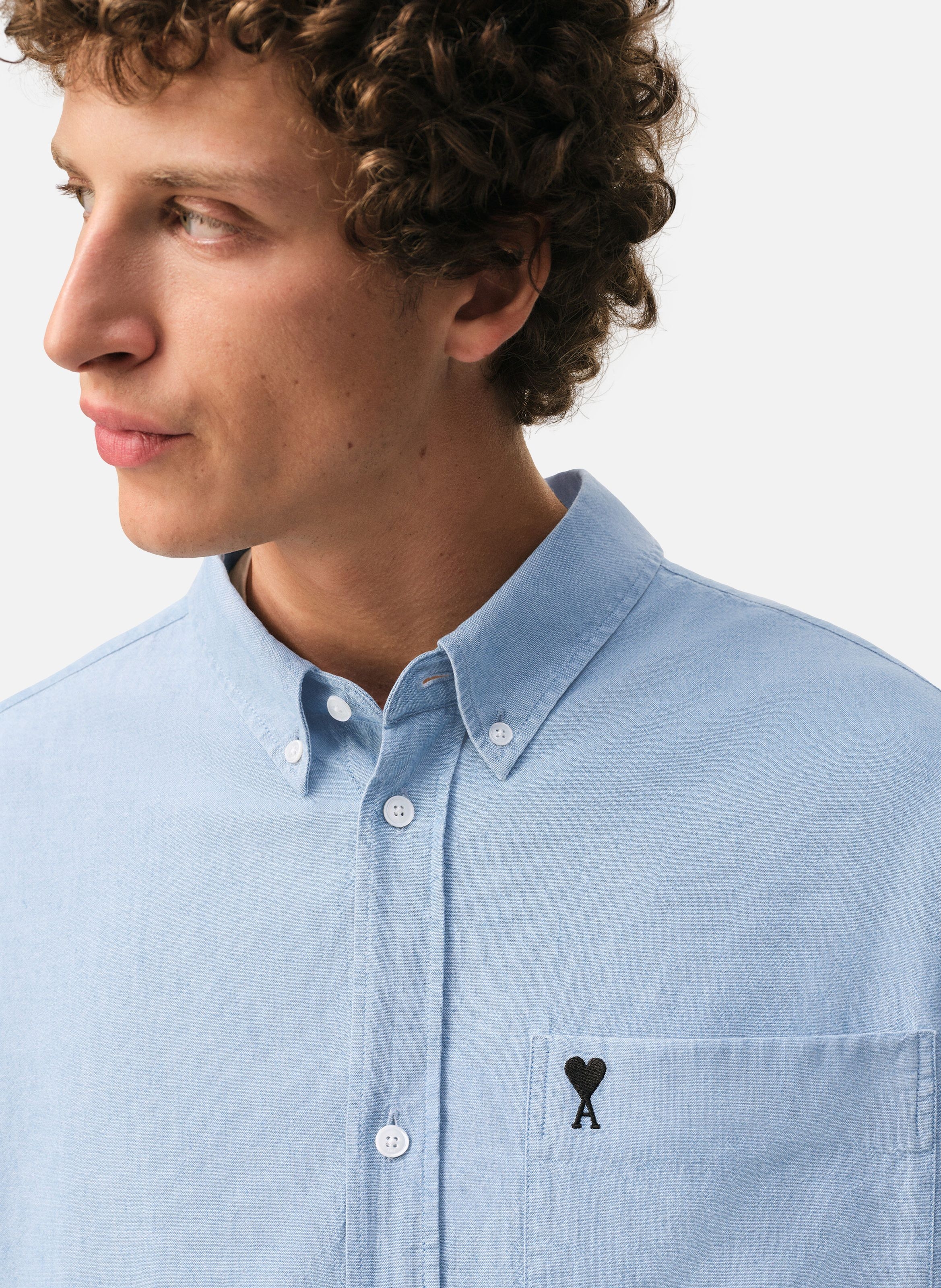 Chemise boxy ami de coeur brodé en coton AMI PARIS Bleu