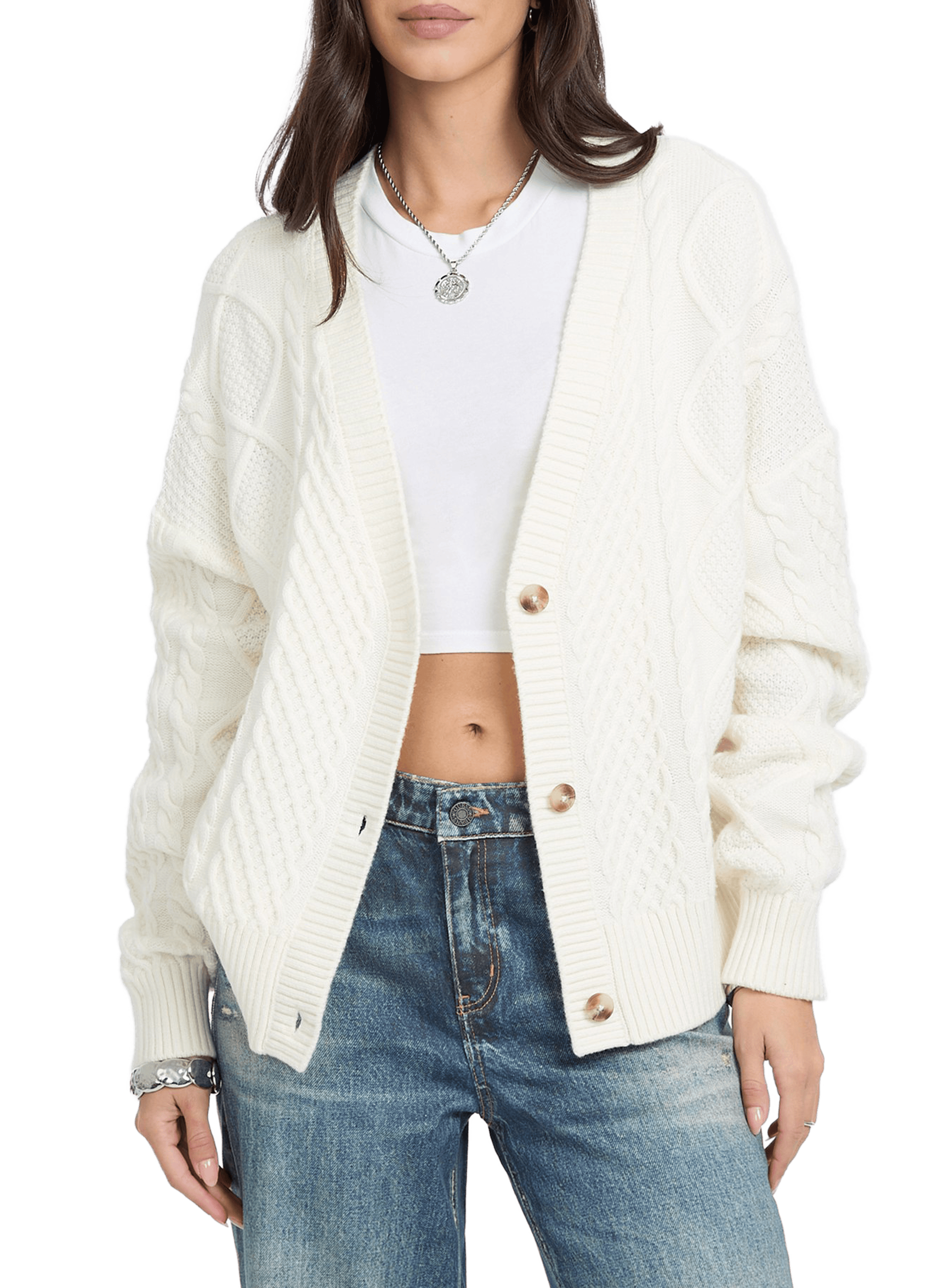 Cardigan en coton et laine mélangée GUESS Beige