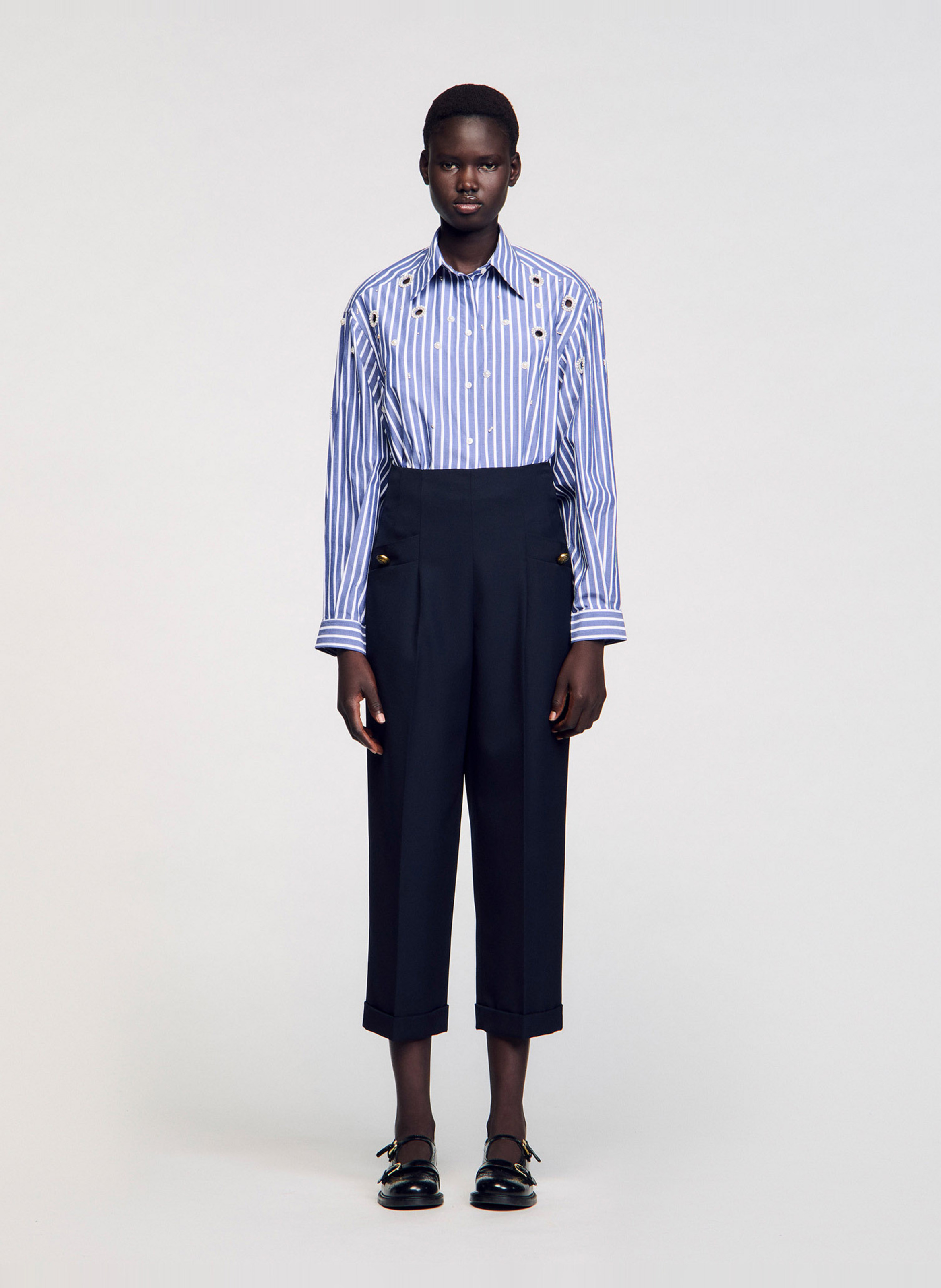 Pantalon large en laine mélangée SANDRO Bleu