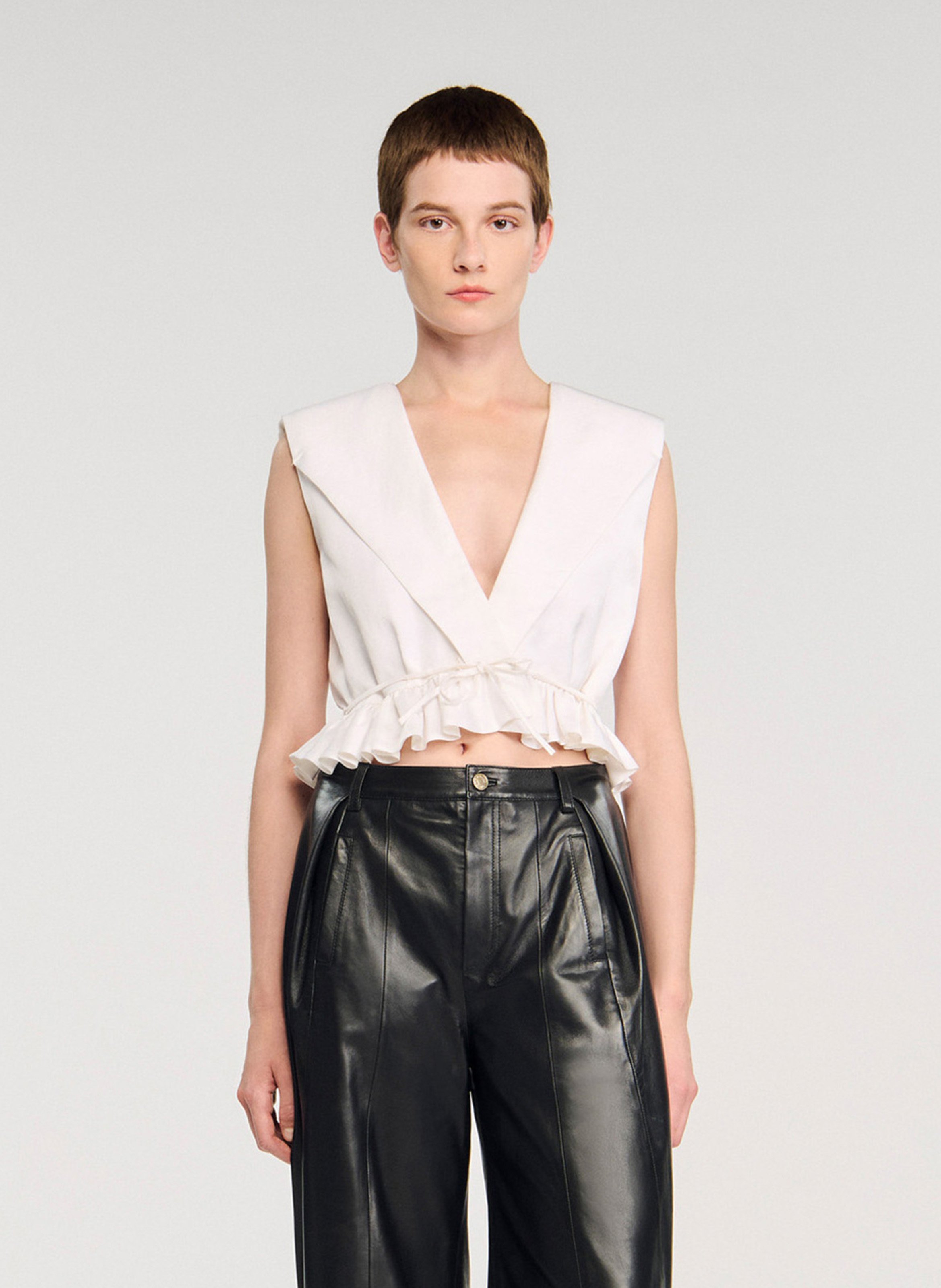 Top cintré col v SANDRO Beige