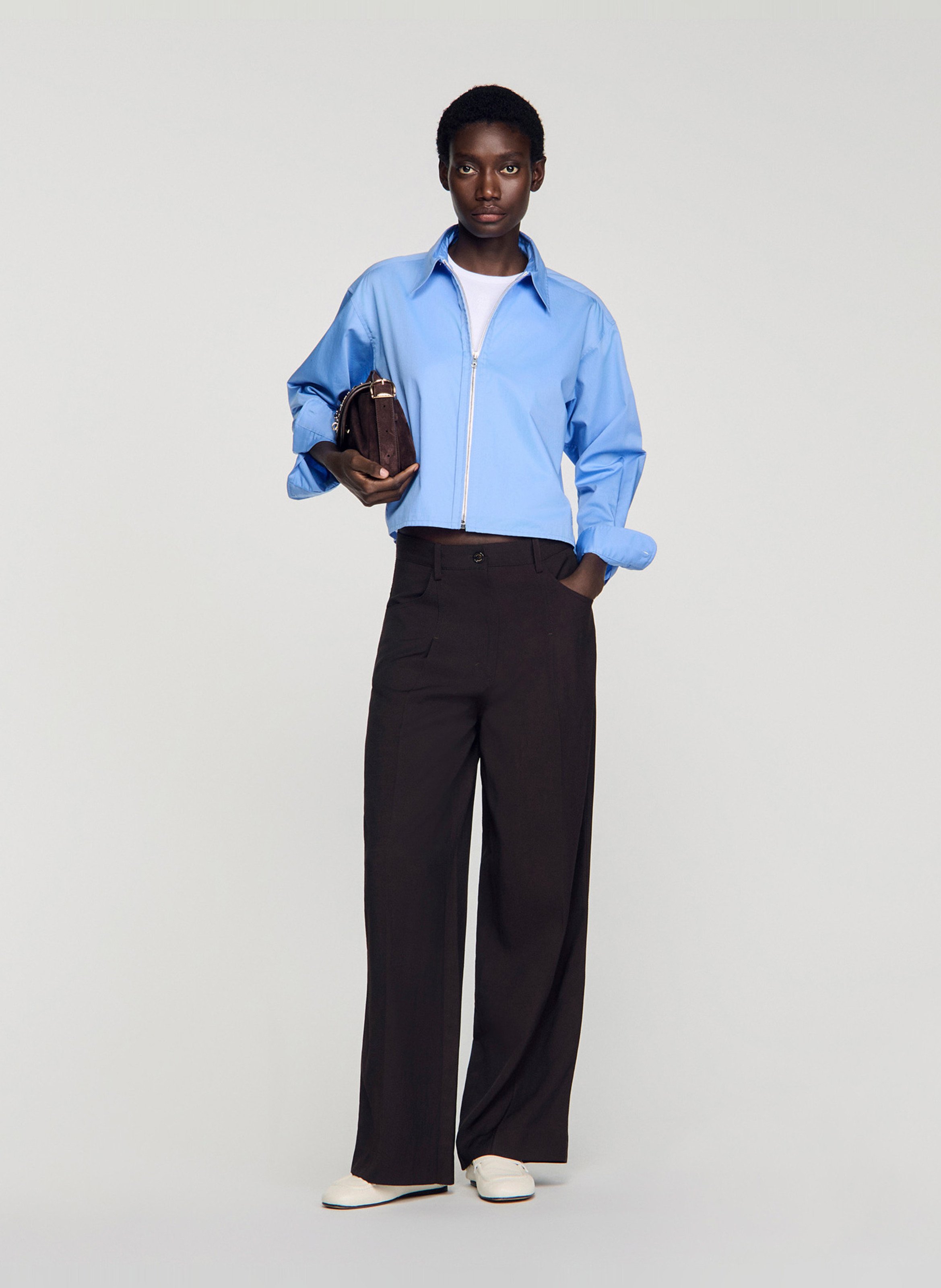 Chemise courte zippée unie SANDRO Bleu