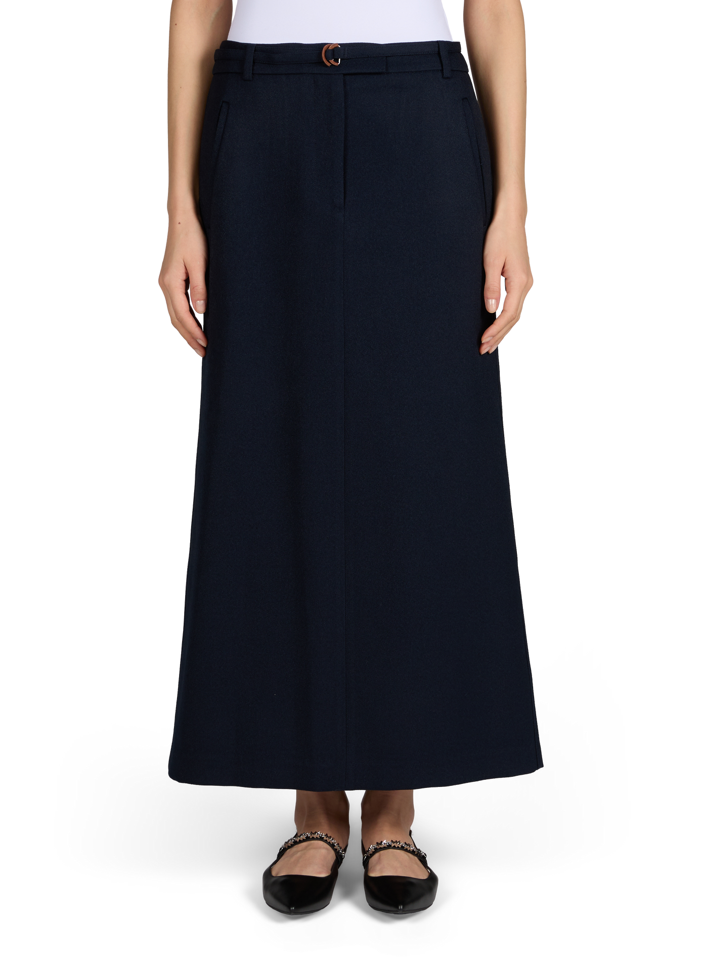 Solid long skirt with belt LE 17 SEPTEMBRE Blue