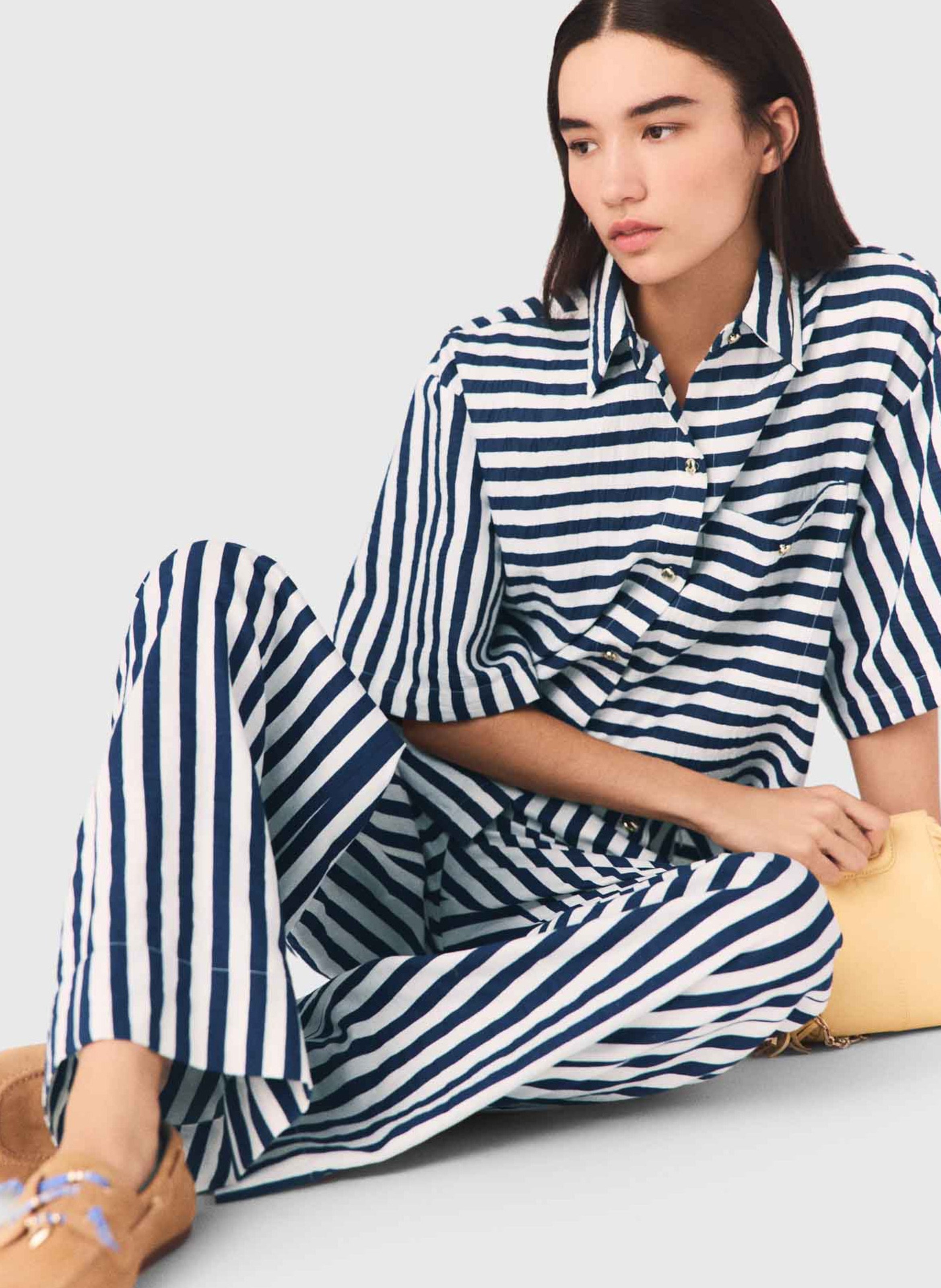 Chemise droite col classique à rayures MAJE Blanc