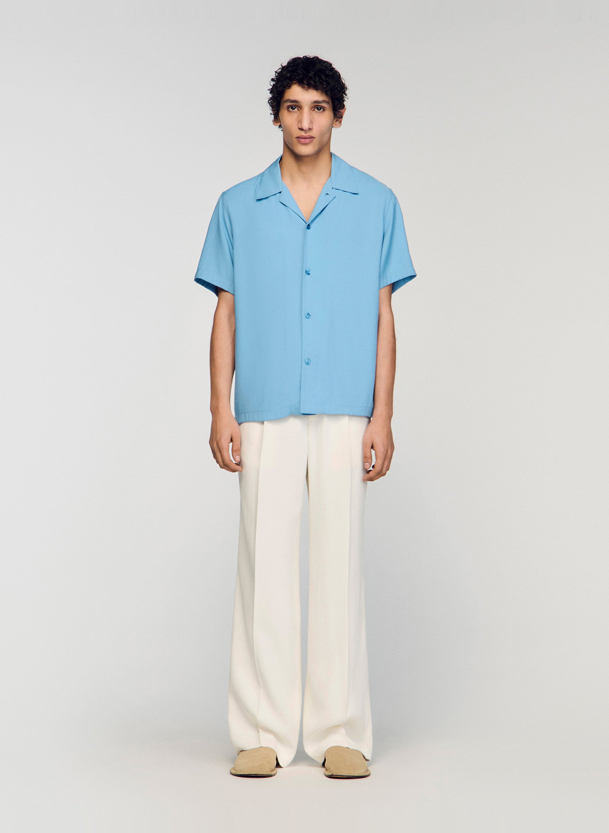 Chemise droite col cubain SANDRO Bleu