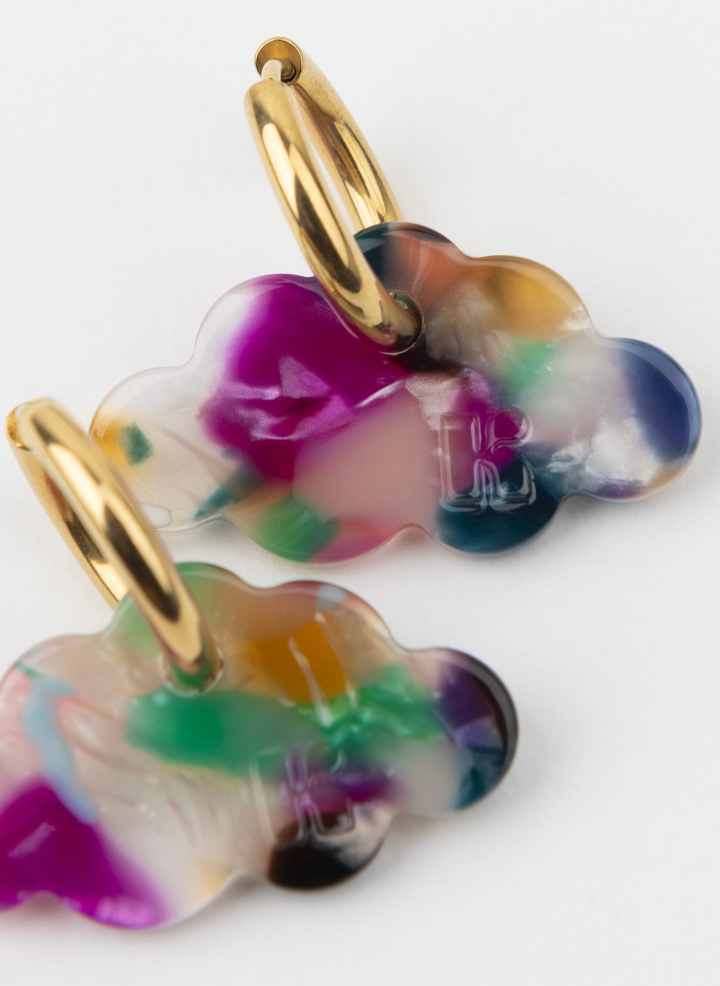 Boucles d'oreilles nuage avec anneaux en acier inoxydable doré KURAGE GINZA Multicolore