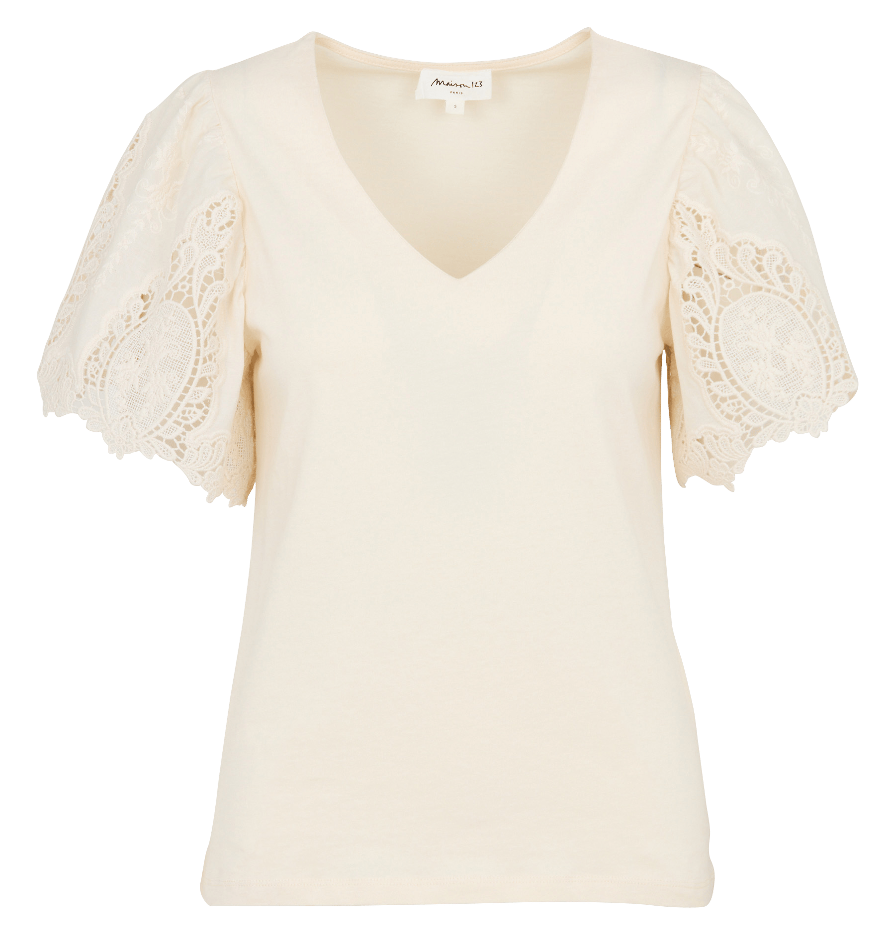 Top droit col v en coton lola MAISON 123 Beige