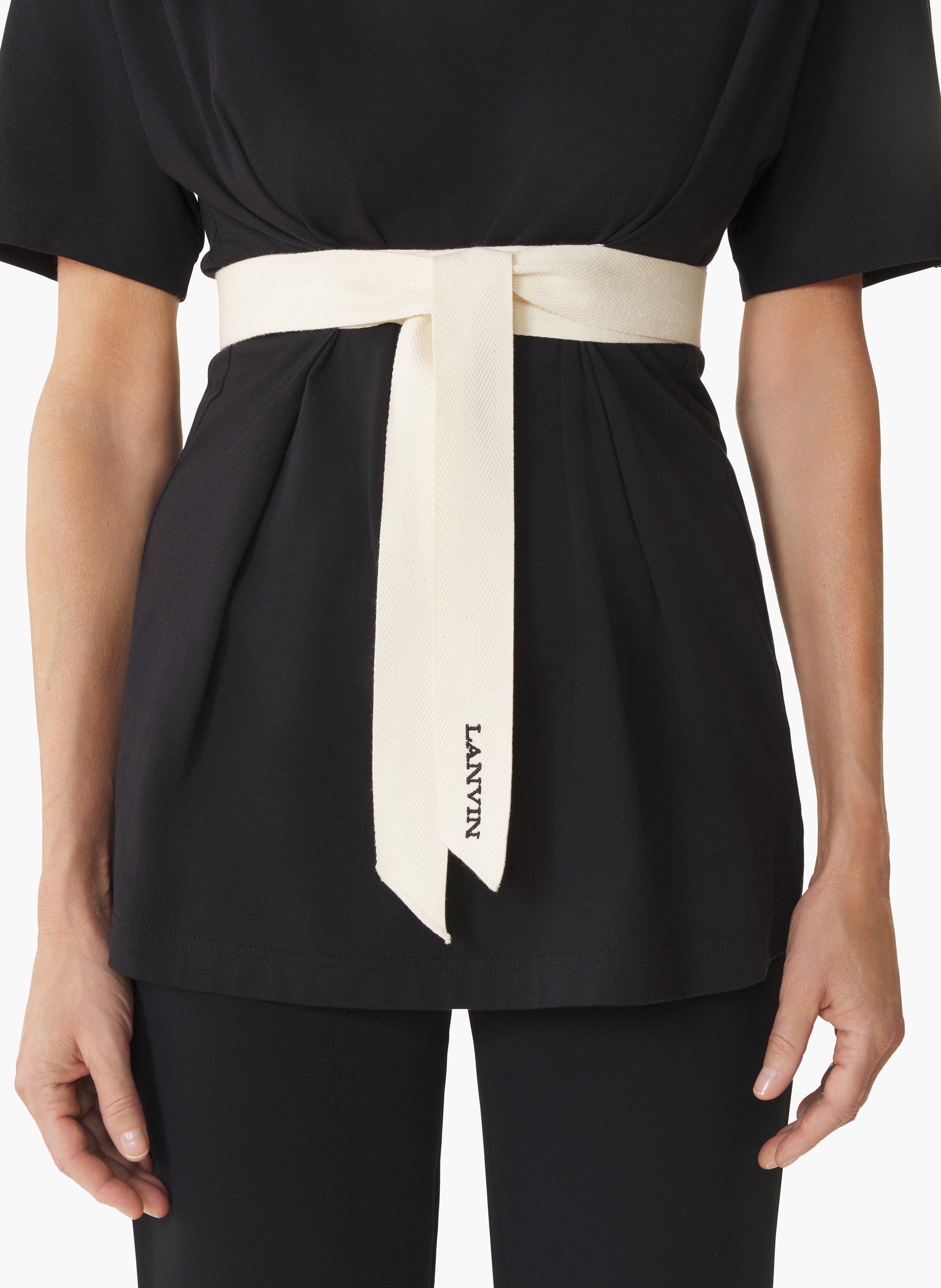 T-shirt ceinturé en coton et soie LANVIN Noir