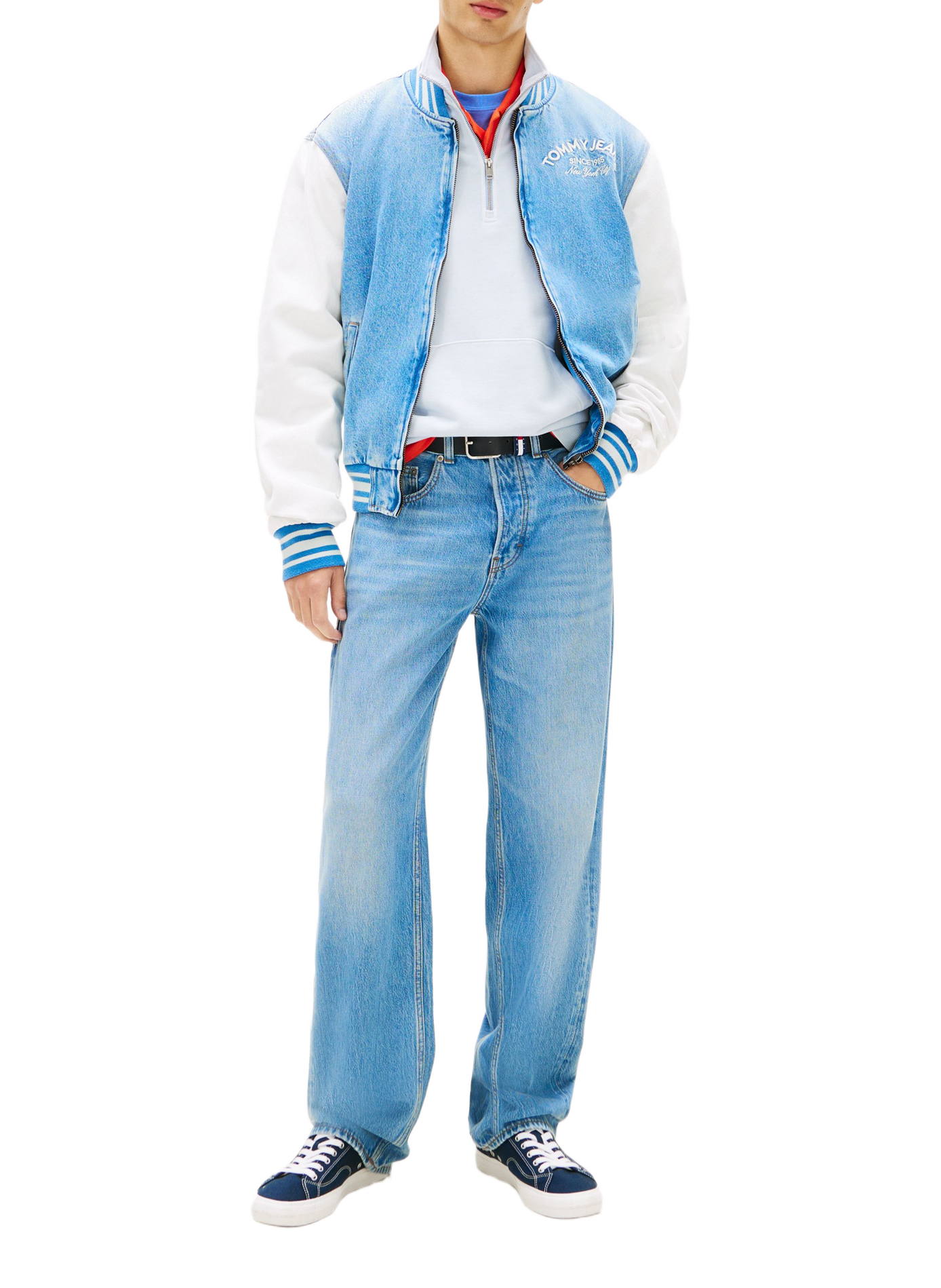 Denim bomber jacket with contrasting sleeves in cotton TOMMY HILFIGER Blue