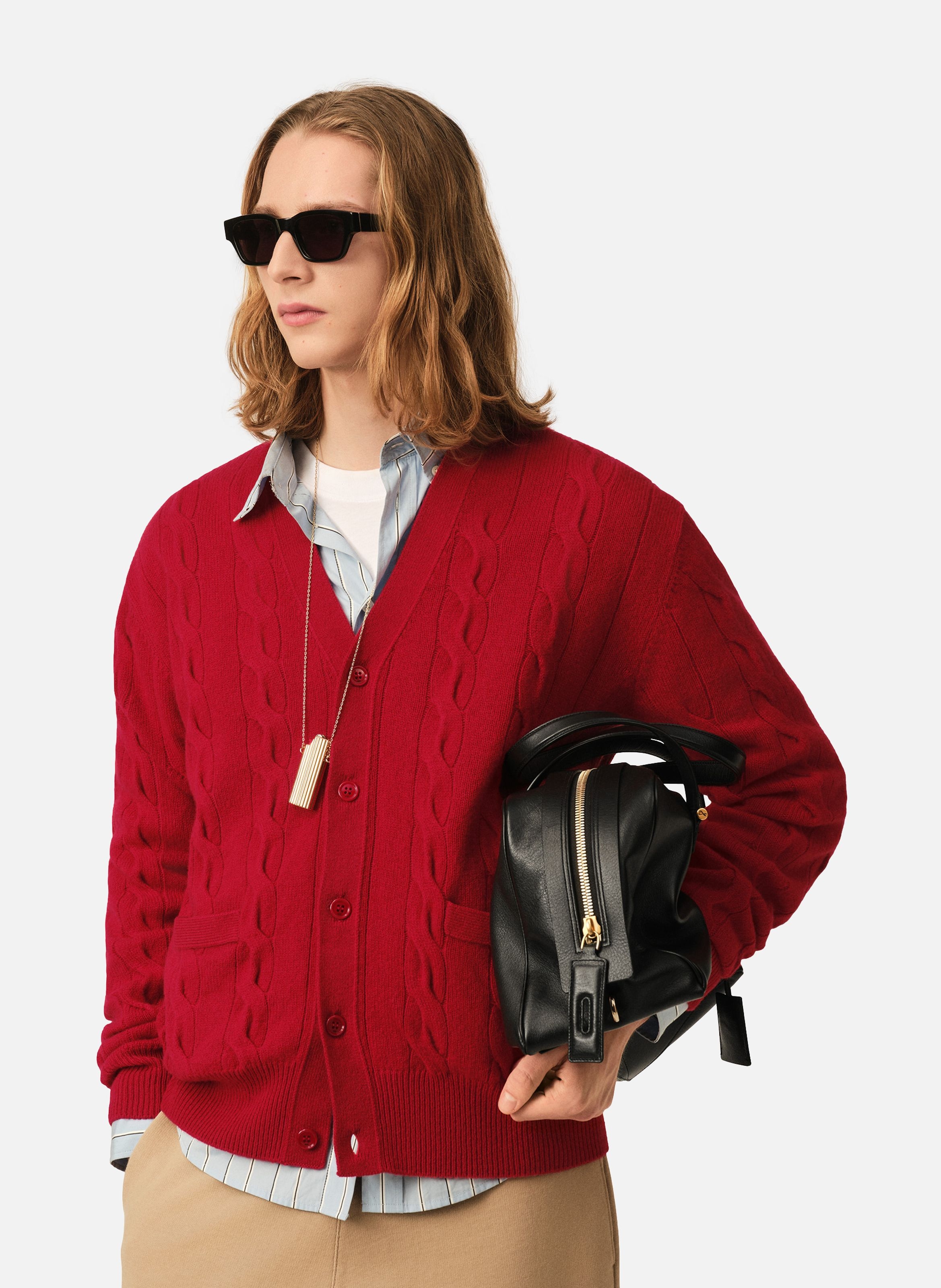 Cardigan torsadé unisexe en laine AMI PARIS Rouge