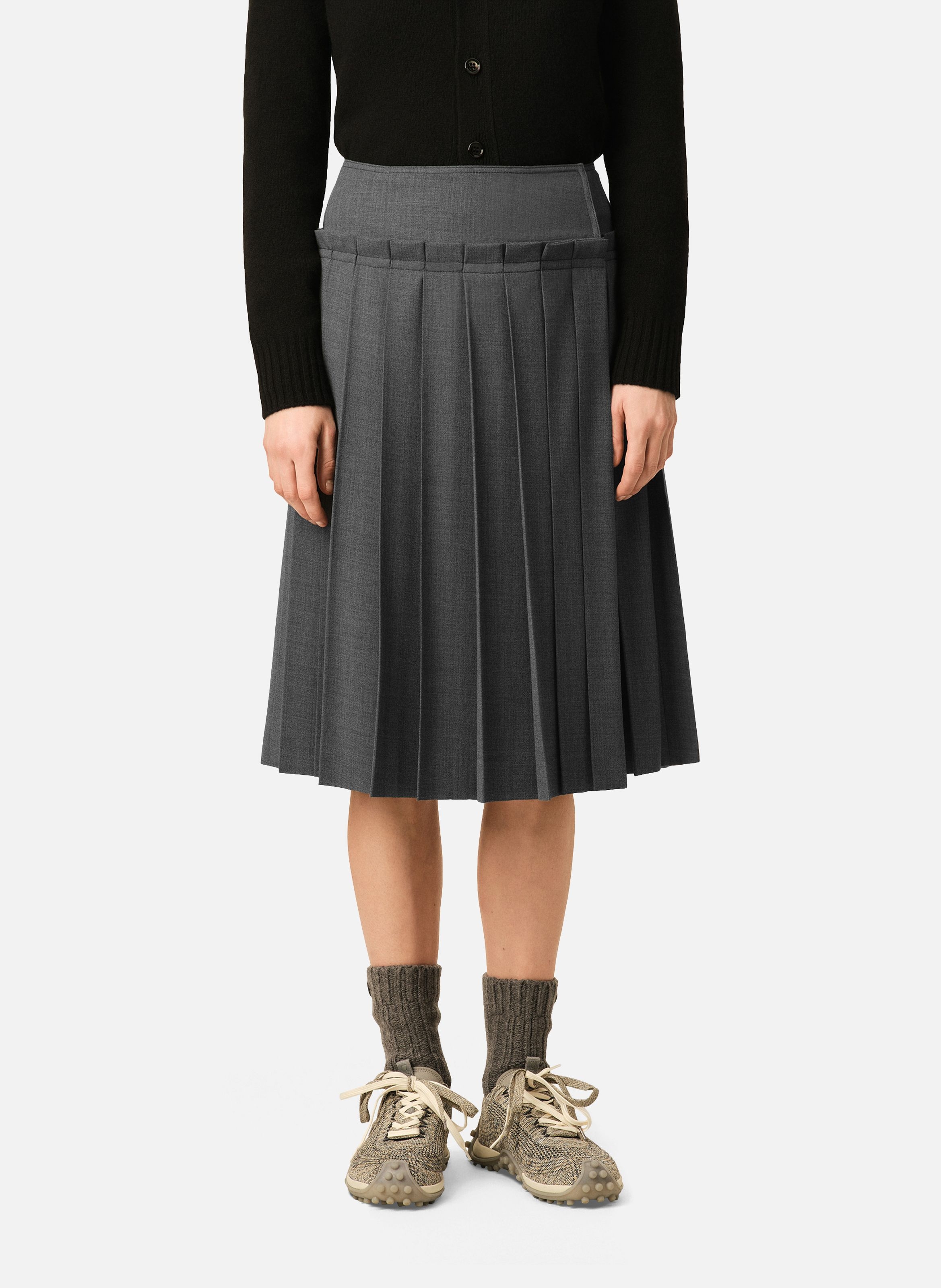 Jupe midi plissée unisexe en laine AMI PARIS Gris