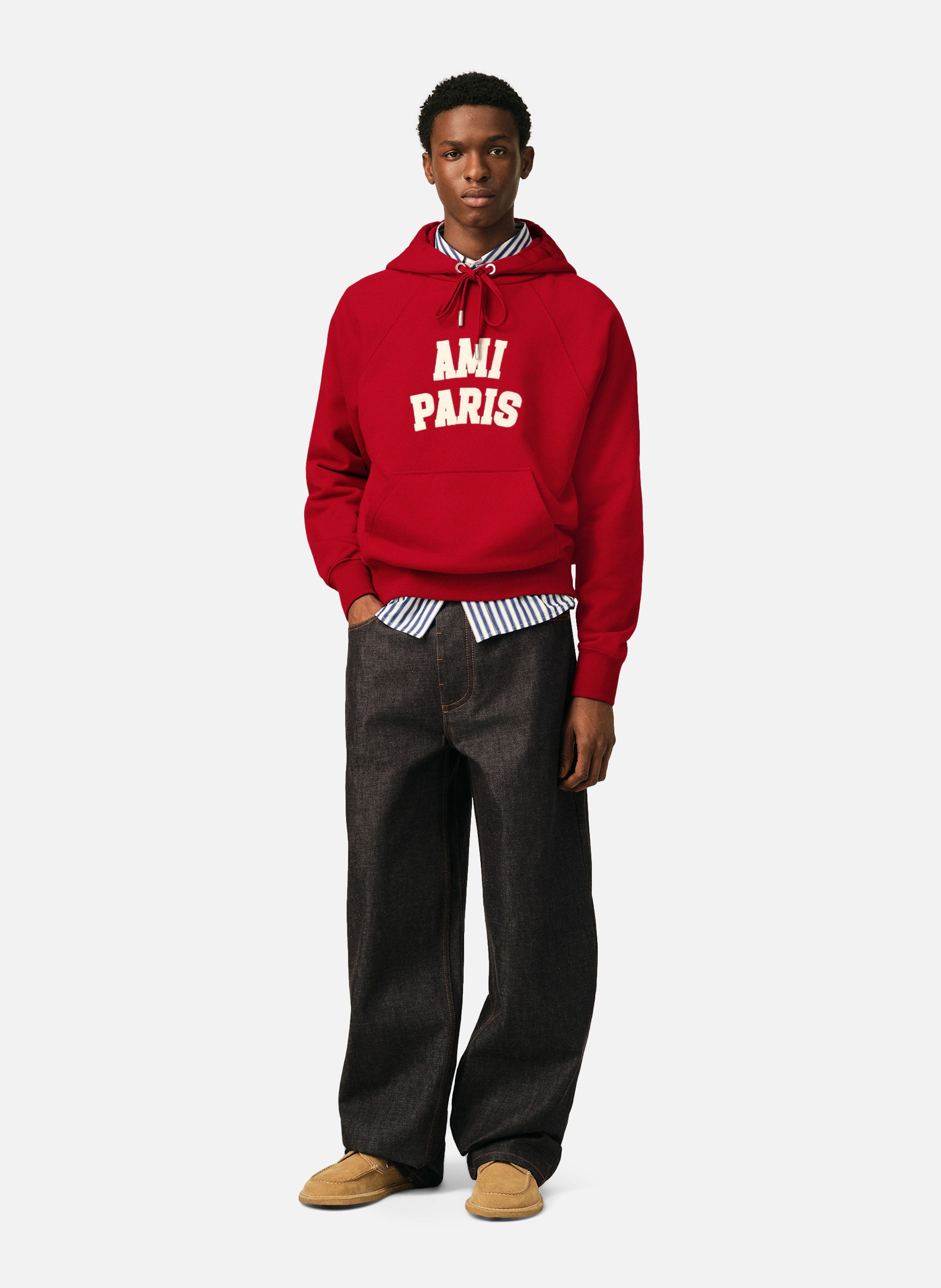 Hoodie unisexe en coton broderie ami paris AMI PARIS Rouge