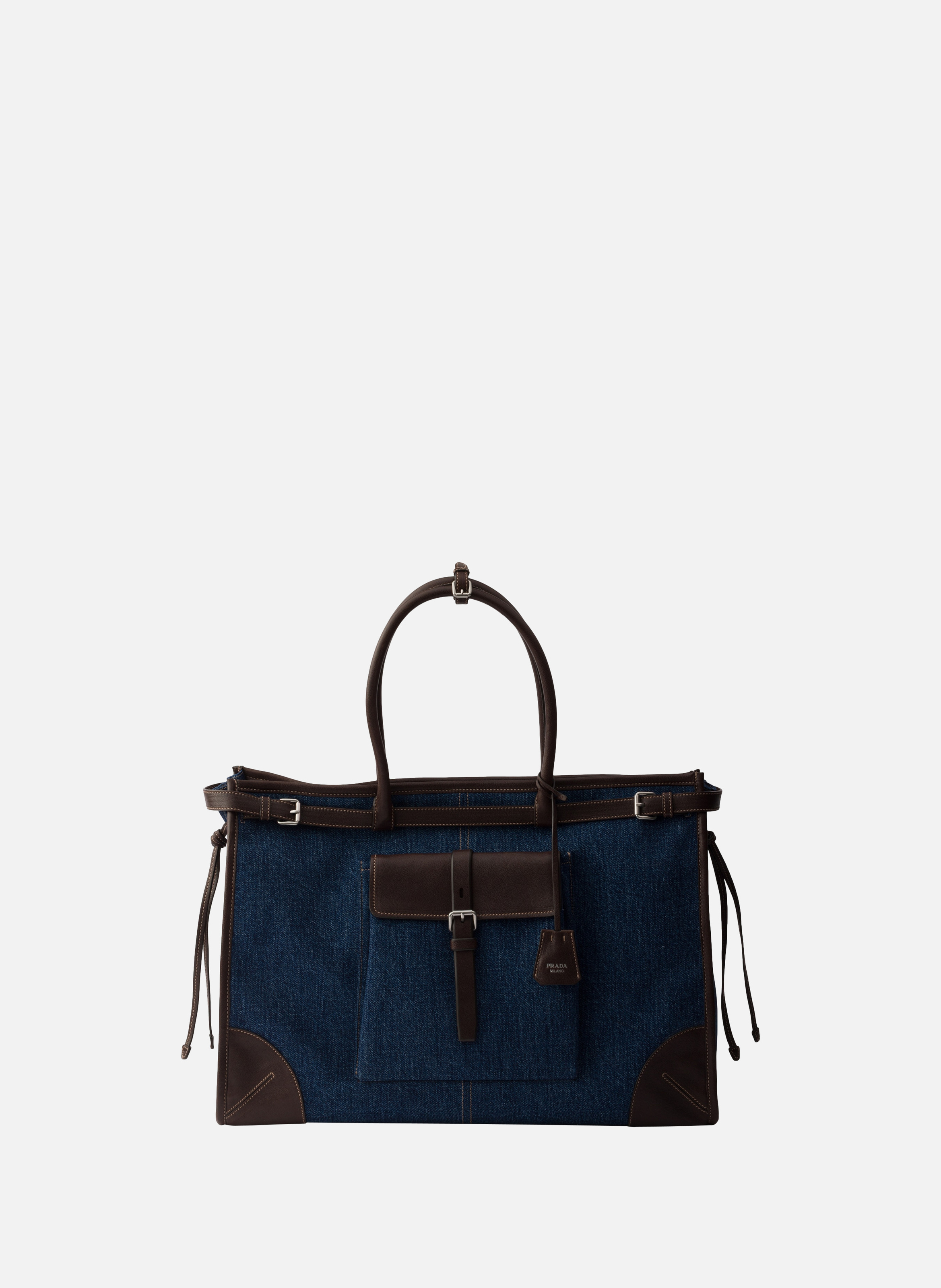 Cabas prada bonnie en denim et cuir PRADA Bleu