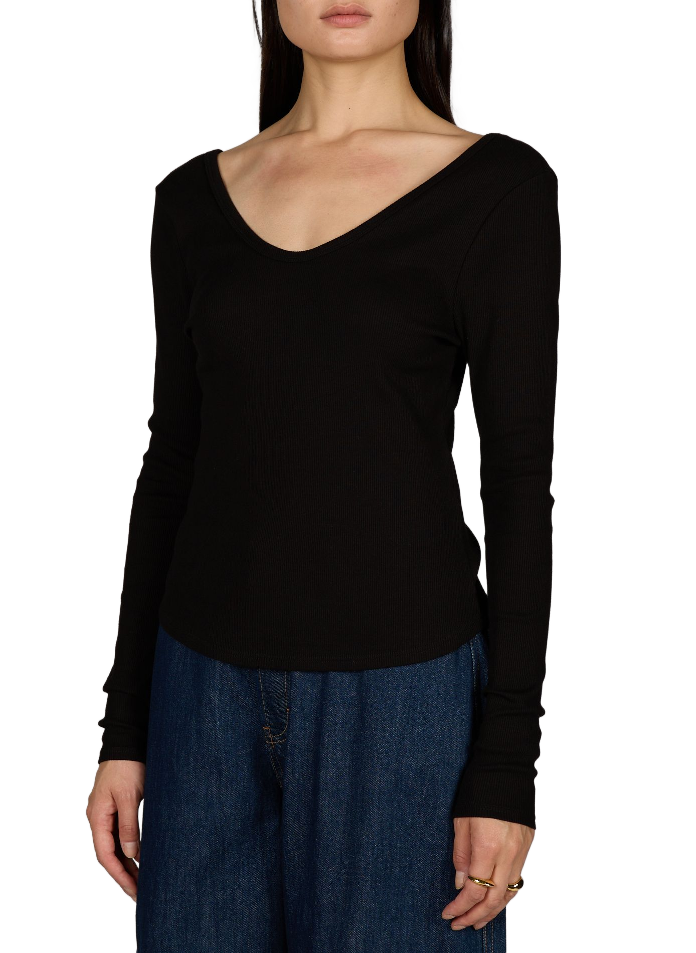 Geripptes Baumwollmischungs-Top Wendy TOPSHOP Schwarz