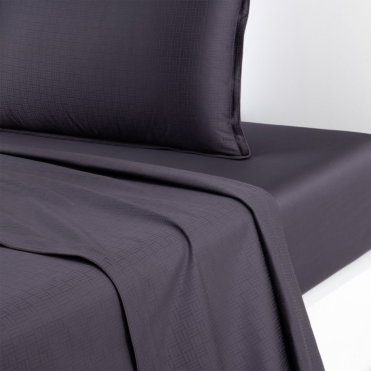 Drap plat en satin de coton, lattice GrisBOSS HOME